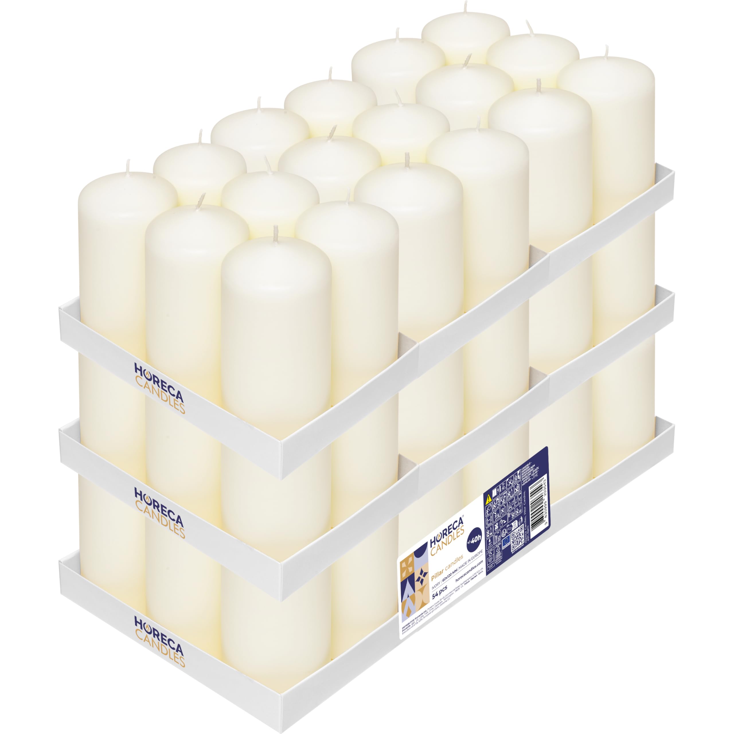 Horeca Candles - Świece walcowe – kość słoniowa – Ø 6 x 12 cm – zestaw 54 świec blokowych – długi czas palenia 40 godzin – bez zapachu – świece do gospodarstwa domowego, uroczystości i gastronomii
