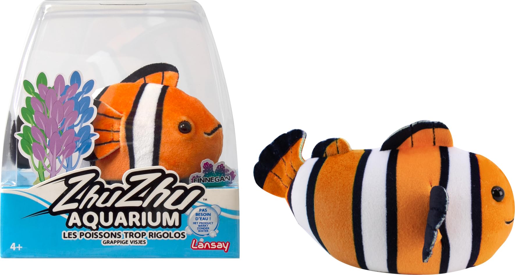 Zhu Zhu Aquarium – Moon Le Poisson Clown, Peluche Interactive Orange Et Blanc, Dès 4 Ans