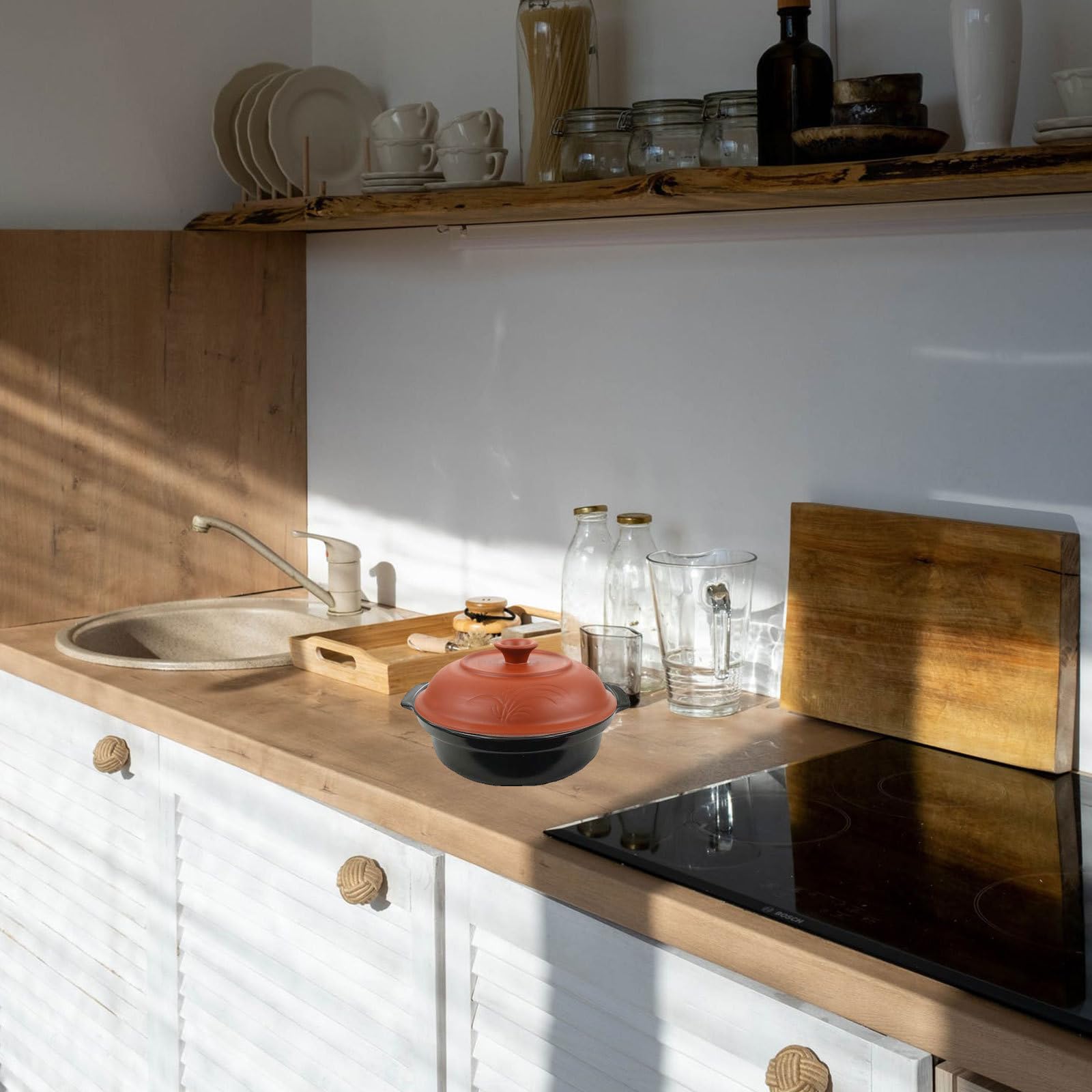 Coperchio in per Pentola Multiuso in Terracotta 45-60L con di Sfiato Manico Ergonomico e Liscio Adatto per Stufati Brodi e Cucina Domestica
