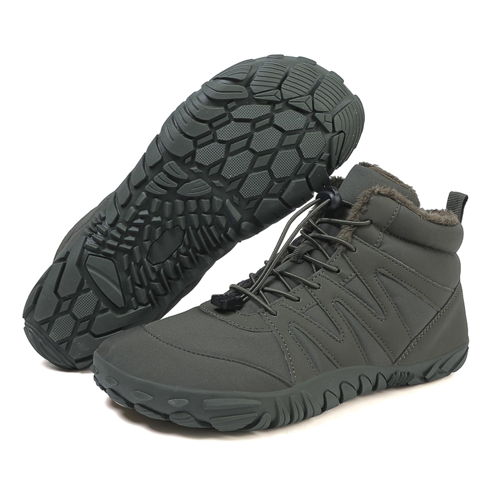Men's and Women's Barefoot Hiking Boots | Zero Drop Winter Snow Boots with Wide Toe Box | Slip-On Waterproof Ankle Booties | Minimalist Five-Finger Sneakers for Outdoor Hiking and Walking