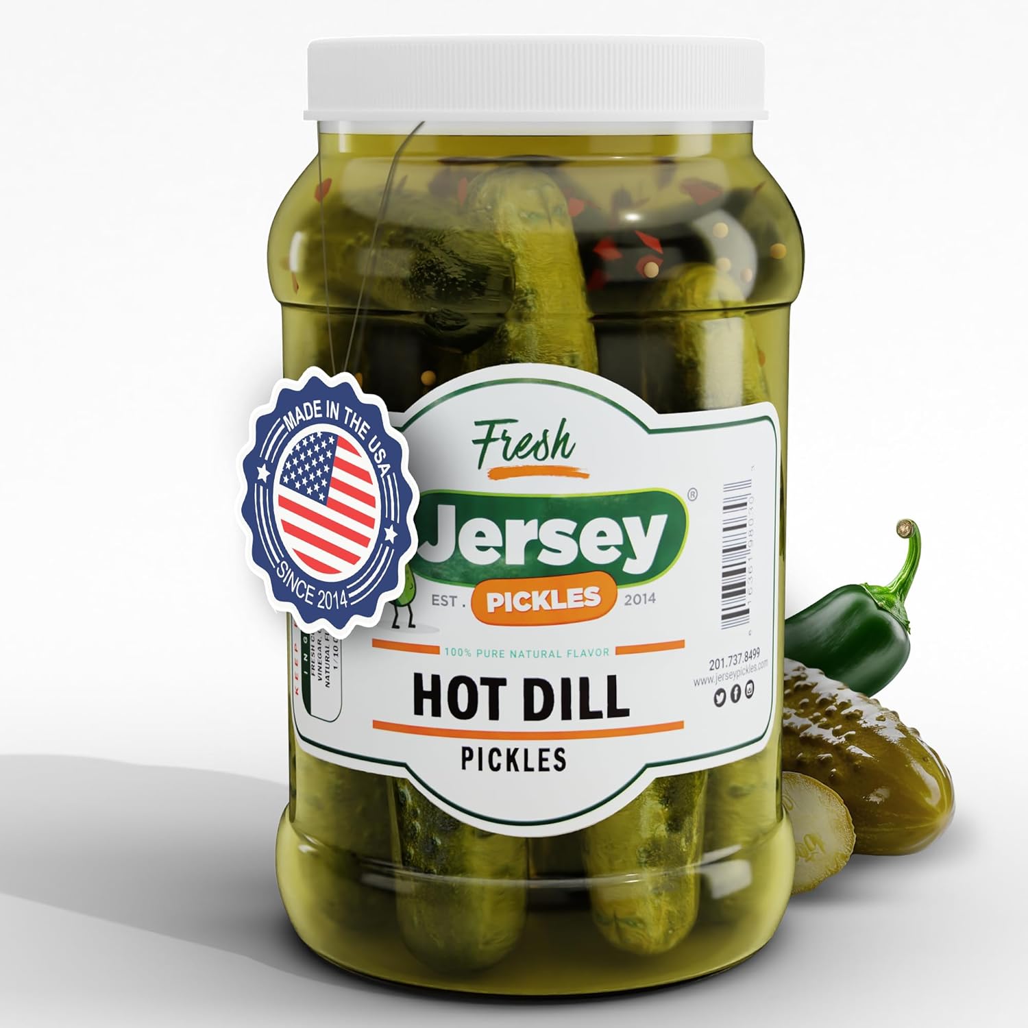 Jersey Pickles - Hot Dill (Half Gallon) - Fresh, Keto-Friendly, and Perfect for Snacks, Sandwiches, or Salads – The perfect Pickle Jars Cornichon for Families or Gatherings