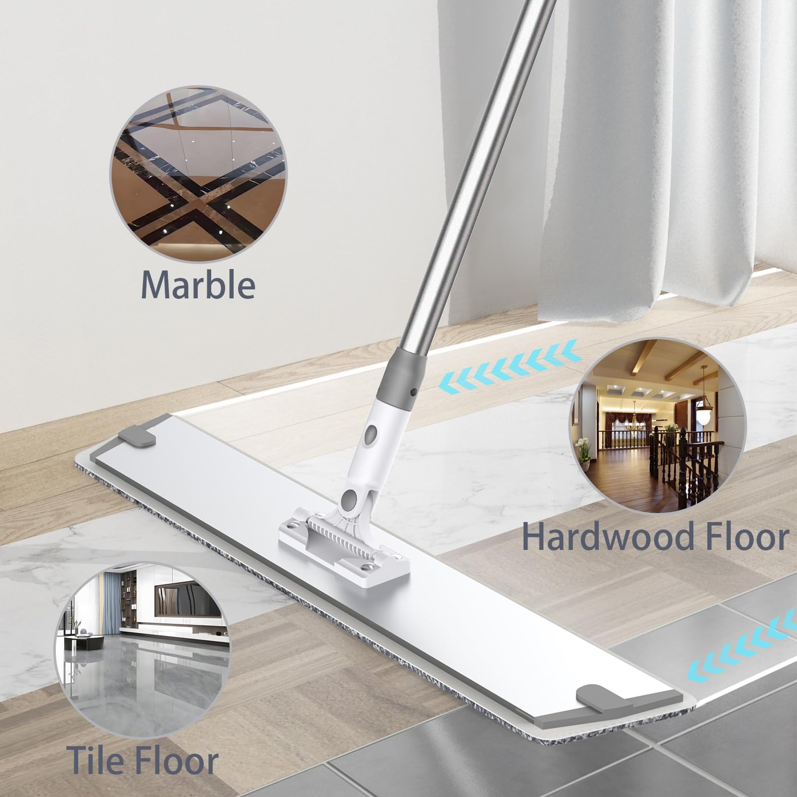 Mopas de Microfibra para Limpieza de Suelos, Herramienta de Limpieza de zócalos de 24 Pulgadas, mopa Plana para Piso Laminado de Madera Dura, Azulejos de Vinilo, mopa de baño y Cocina con 4