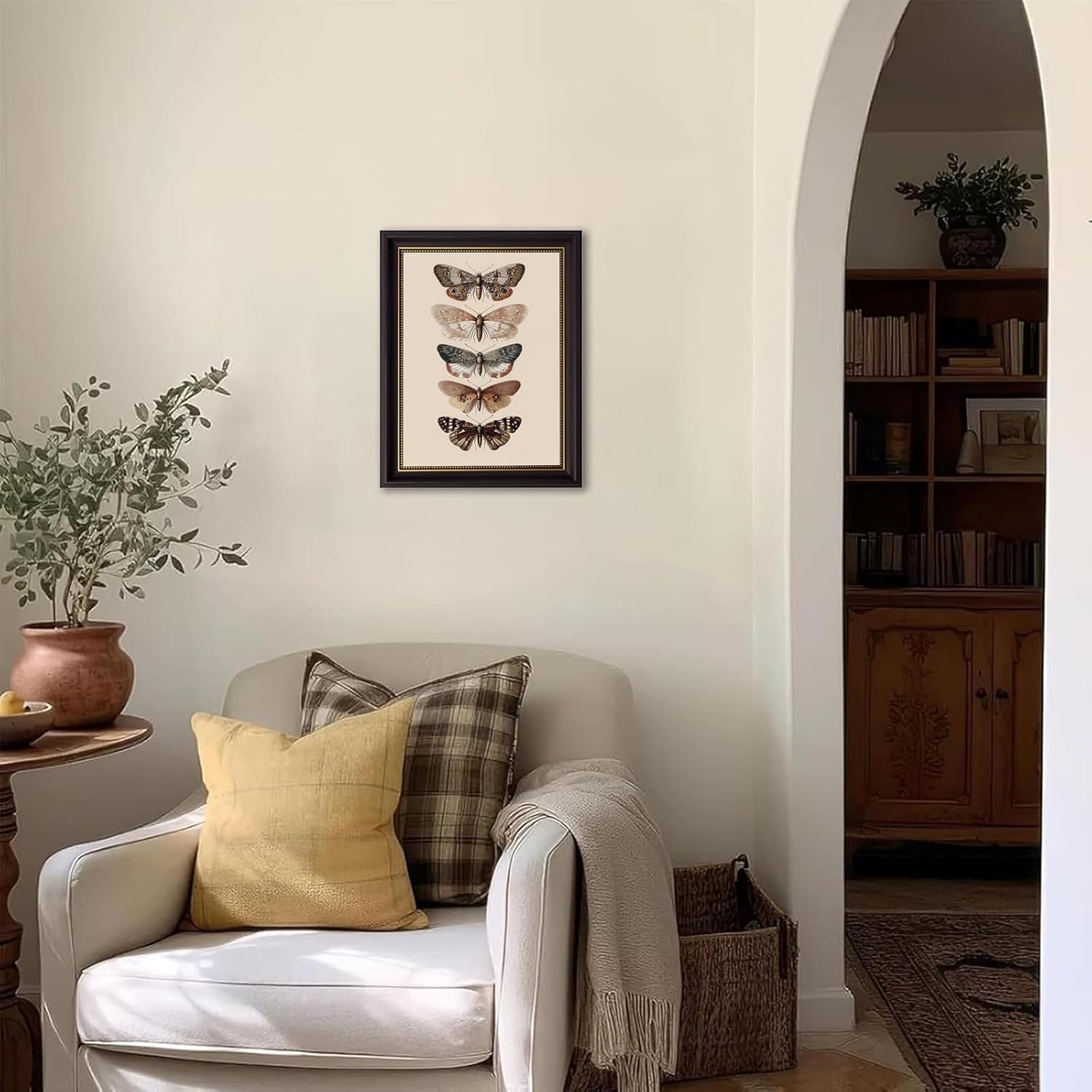 yunjulp Vintage Framed, Moody Butterfly Wall Art,Retro Butterfly Illustration Room Decor,Dark Moody Insect Canvas Picture,Antique Moth Artwork for Cottagecore Living Room Bedroom Decoration 12x16 Inch