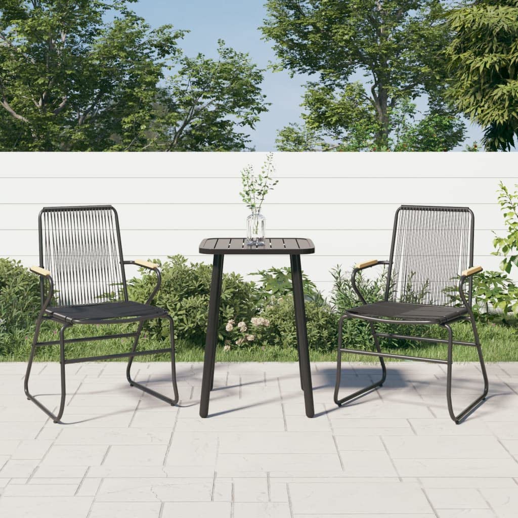 Krzesła ogrodowe 2 szt czarne rattan PVC 58x59x85,5 cm meble tarasowe z podłokietnikami wytrzymałe na warunki atmosferyczne stalowa rama proszkowana