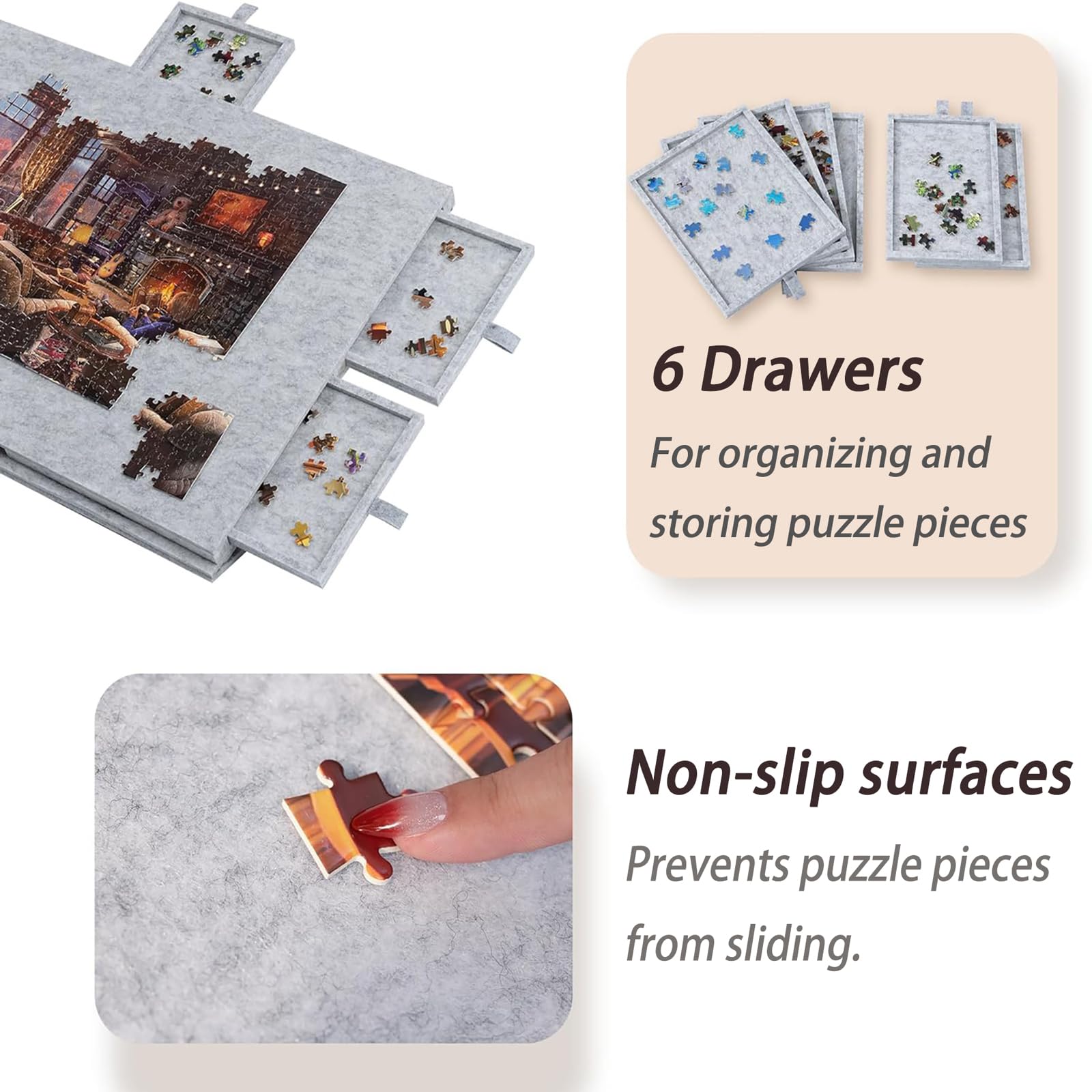 Deska do puzzli, stół z szufladami, nachylony blat z filcu, podkładka do przechowywania puzzli, antypoślizgowa powierzchnia, łatwe przechowywanie, dla hobbystów i kreatywnych zajęć