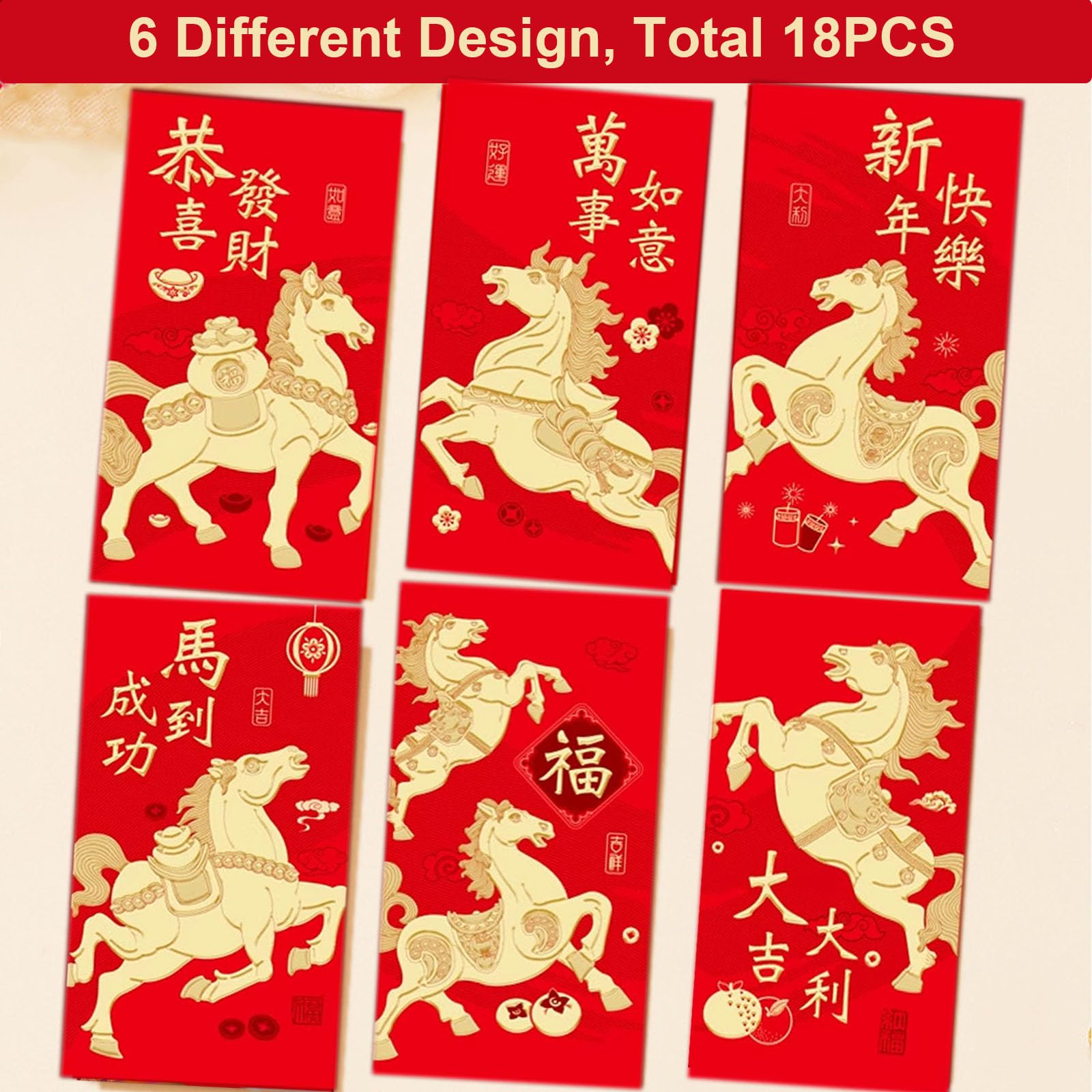 Buste Rosse Cavallo 2026 Capodanno Cinese Hong Bao Regalo Pacchetti Rossi Confezione da 18