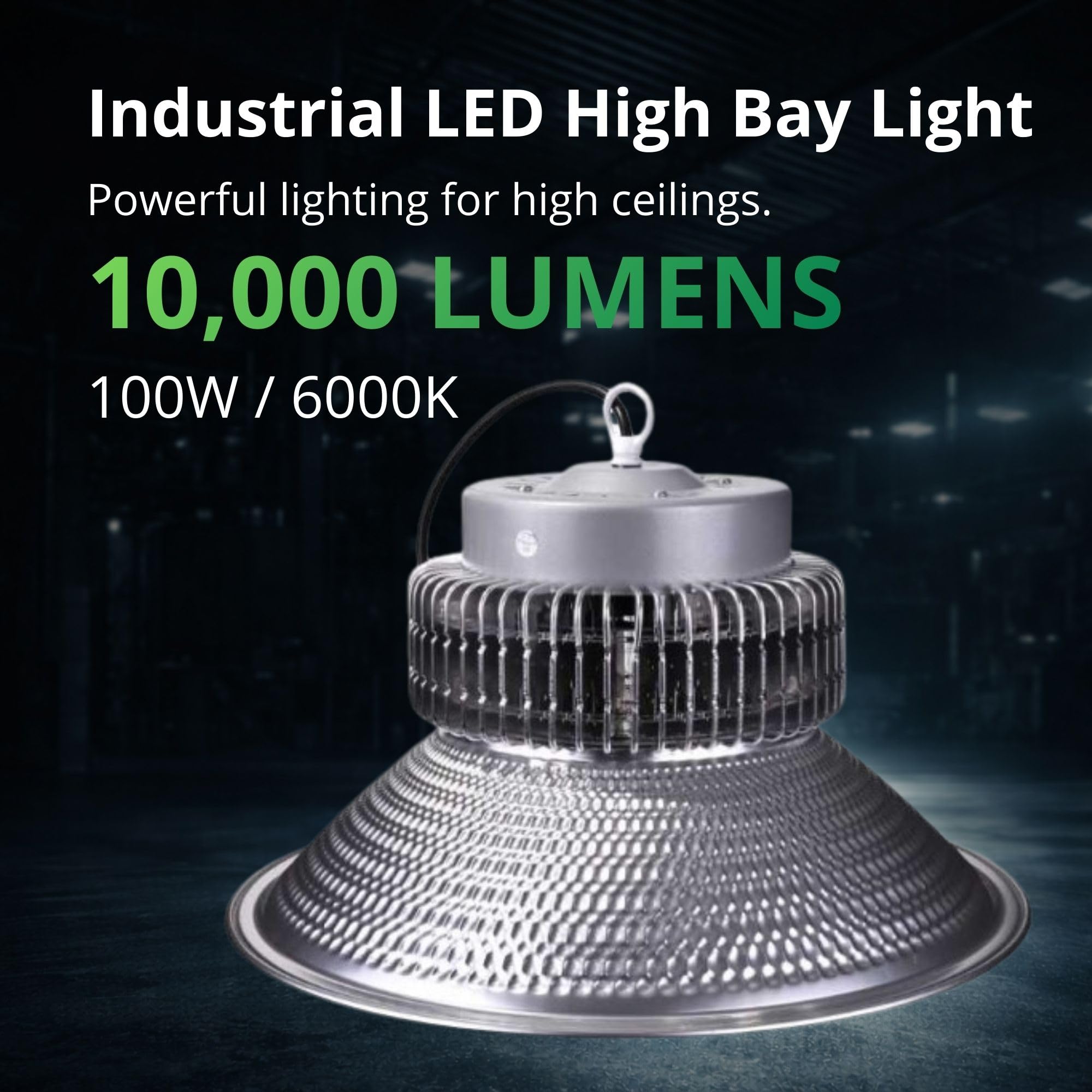 JANDEI - Packung x 4 High Bay LED, Verbrauch 10000 Lumen 100 W, Helle kommerzielle Beleuchtung, 6000 K Kaltweißes Licht, Indoor IP20, 2 Jahre Garantie