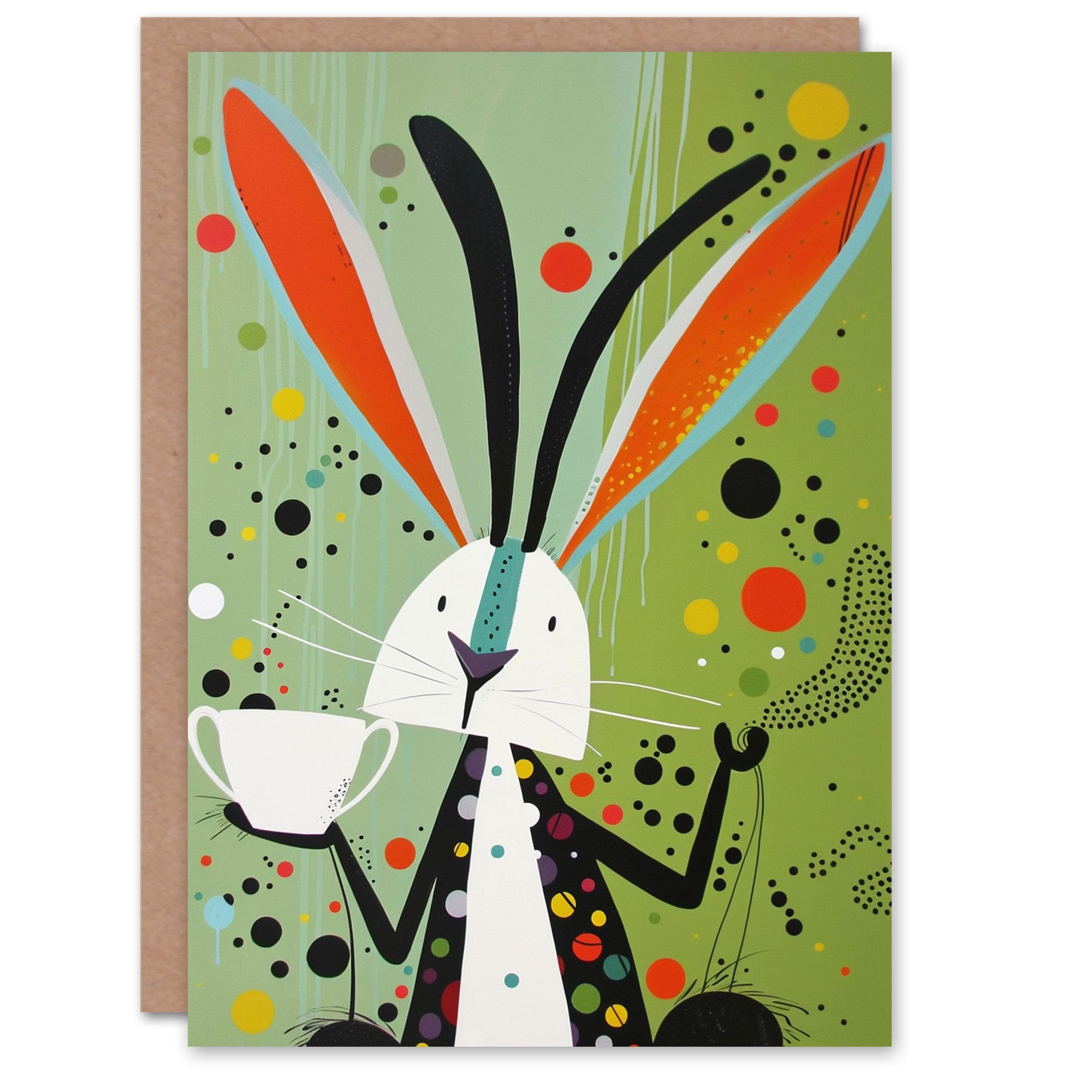 Artery8 Birthday Card March Hare Abstract Rabbit Colourful Trippy Tea For Her Gran Sister Niece Daughter Wife Woman Greeting Card