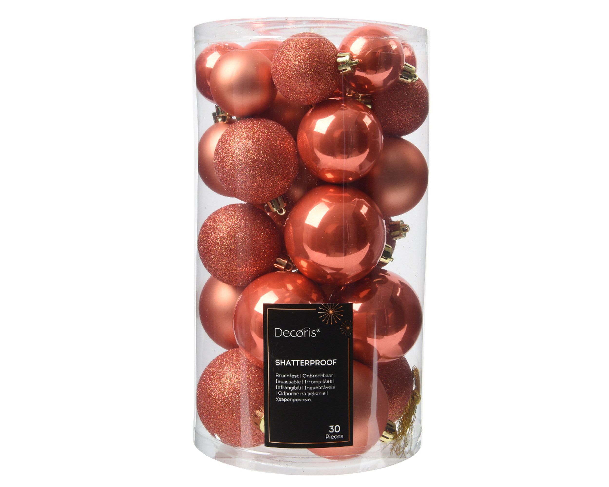Kaemingk Orange, Salmon, Peach Shatterproof Baubles Tube 30 Black Truffle 6Cm Spiced Pumpkin 6Cm