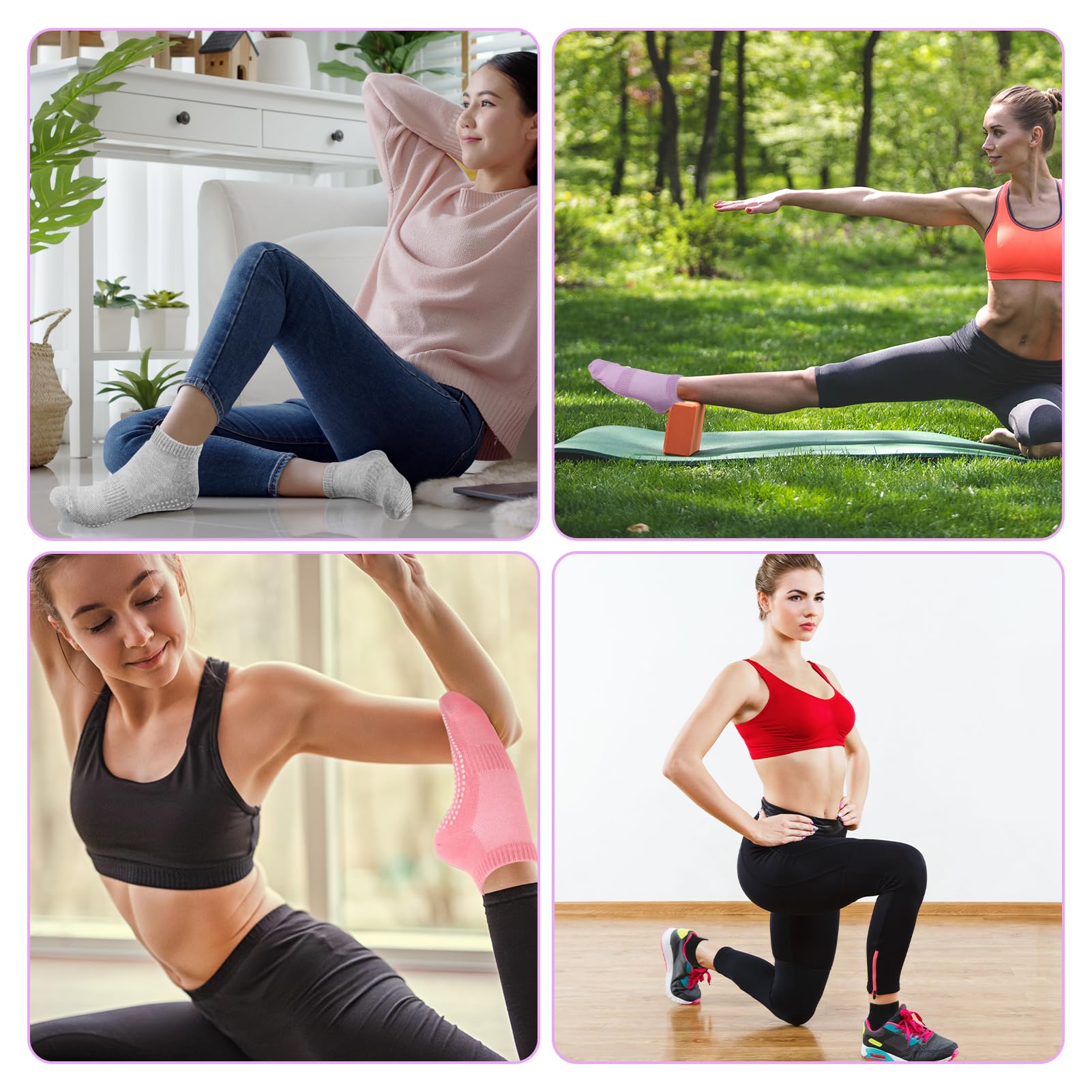 4 Paar Stoppersocken für Damen Herren, Yoga Socken Antirutschsocken Rutschfeste Socken Grip Socken für Ballett, Pilates, Krankenhaus, Fitness