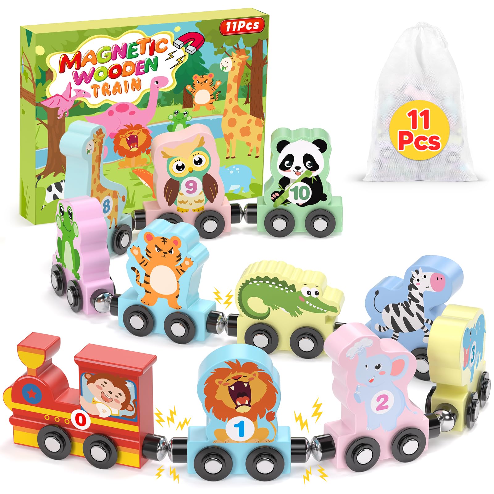 11 Pcs Magnetic Train Set Montessori Toy for Toddler, Animal Birthday Gifts
