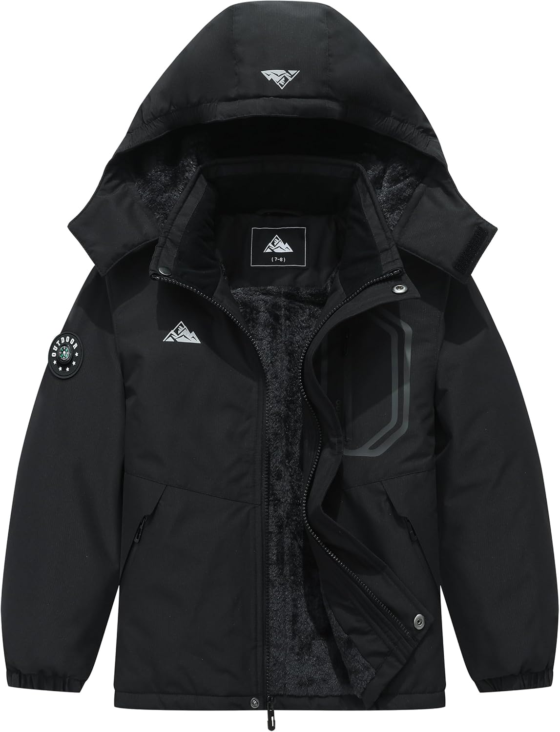 Boy's Winter Ski Jacket Warm Snow Coat Thickened Windproof Hooded Coat Waterproof Outerwear with Zip Pockets