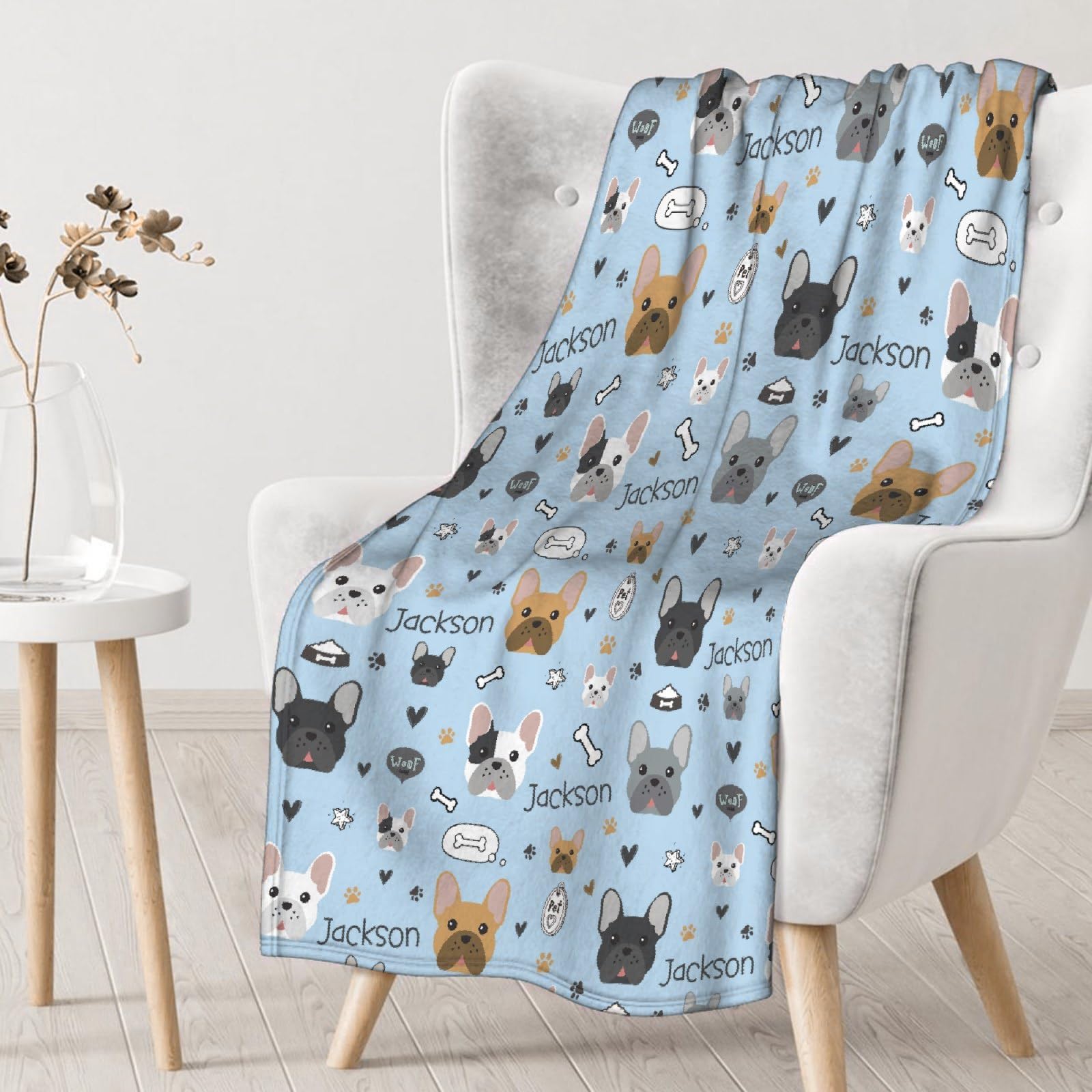 Lynnezilla Custom Name Blanket - Personalized Blanket for Pet - Bulldog Dog Lovers Gifts - Frenchie Gifts Blanket - Customized Puppy Blanket Decor for Couch Bedroom,30