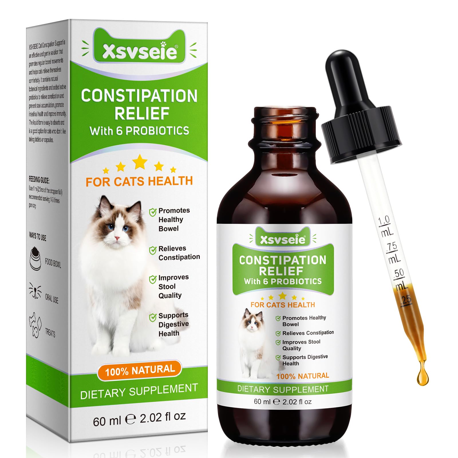 FuzzyUp Constipation Relief for Cat, 100% Natural Cat Constipation Treatment with 6 Probiotics for Cats Stool Softeners, Cats Laxative Constipation Relief, Promotes Digestive & Gut Health, 2.02 fl Oz