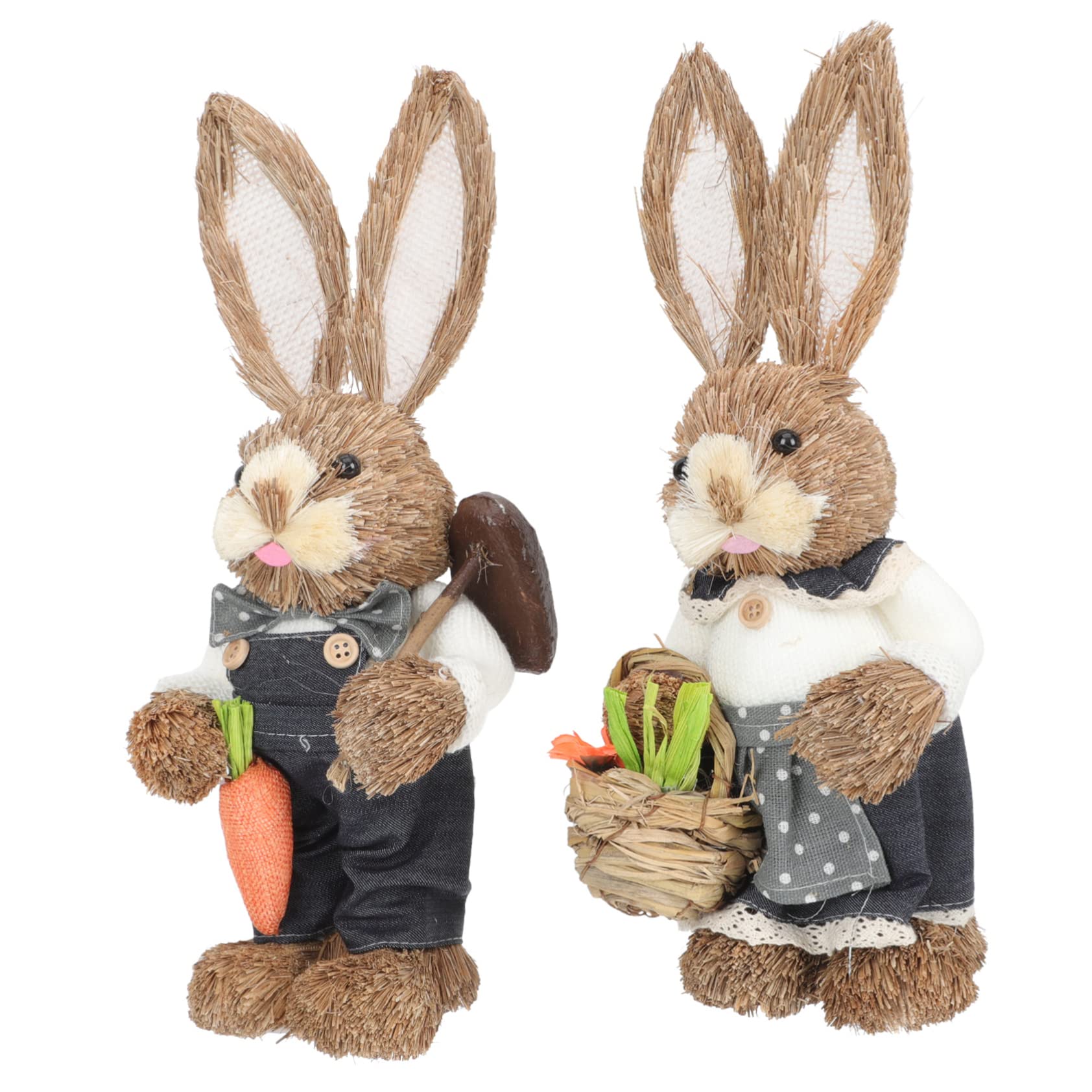 ABOOFAN 4 Stück handgefertigter Hase aus Stroh Animal Figures Dekoration Schlafzimmer Frühling Osterhasenfiguren Tiere die Röcke Strohhasen- geflochtene Häschenstatue Jahrgang Tisch