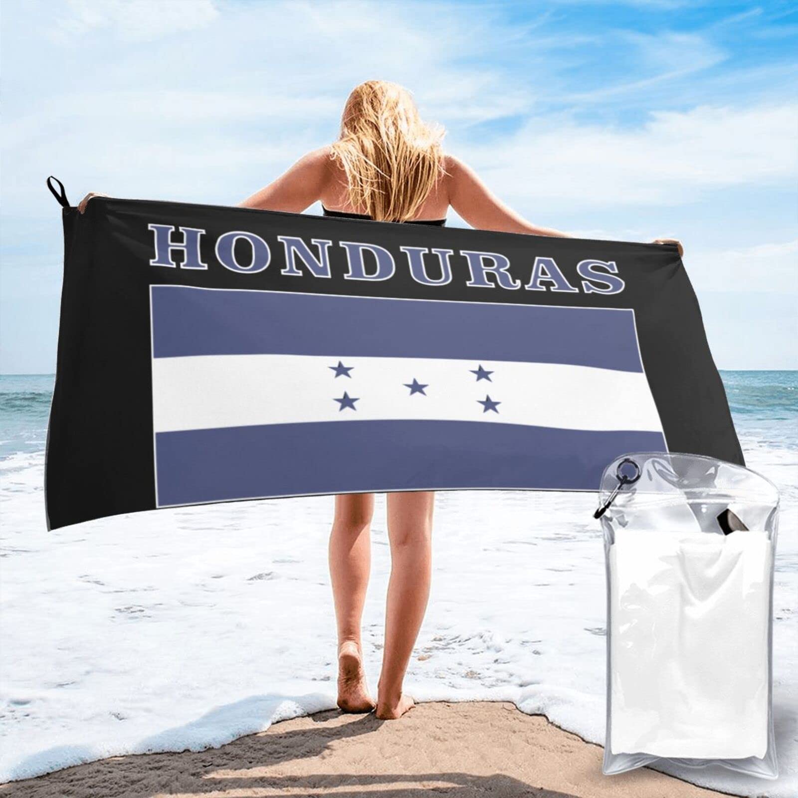 Lawenp Honduras Flag Microfiber Beach Towel Adults Large Quick Drying Bath Towel Travel Towels with Pouch 31.5"x63"