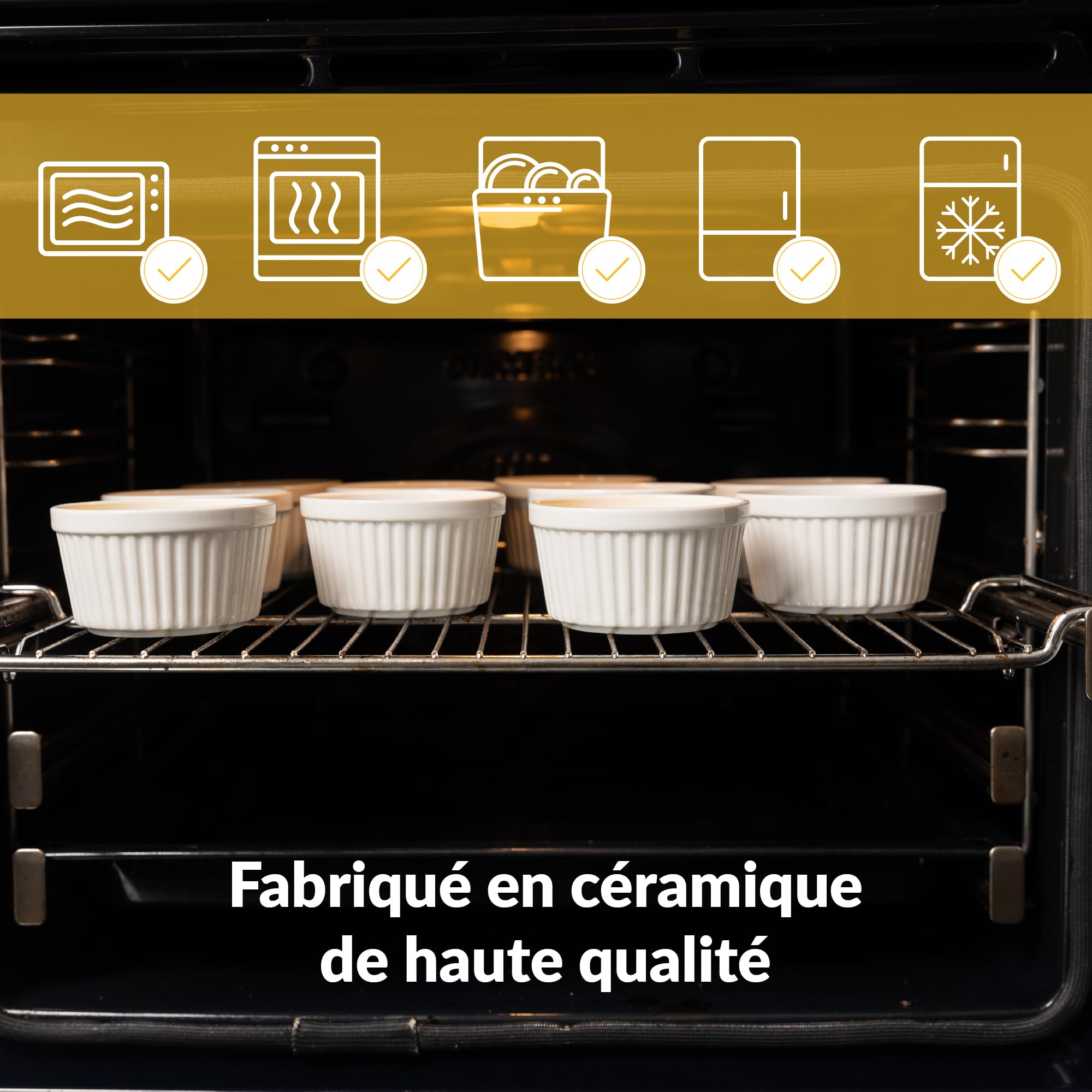 Chefarone Soufflé Lot de 10, Ramequins en Céramique pour la Cuisson et Présentation, 200 Ml Blanc (9 X 7,5 X 5cm)