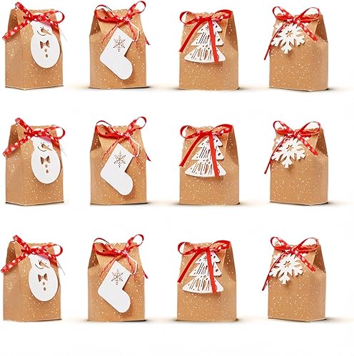 HDFSP 12 bolsas de regalo de Navidad, bolsas de regalo de papel kraft de Navidad, bolsas de regalo de Navidad para regalos de fiesta de Navidad con