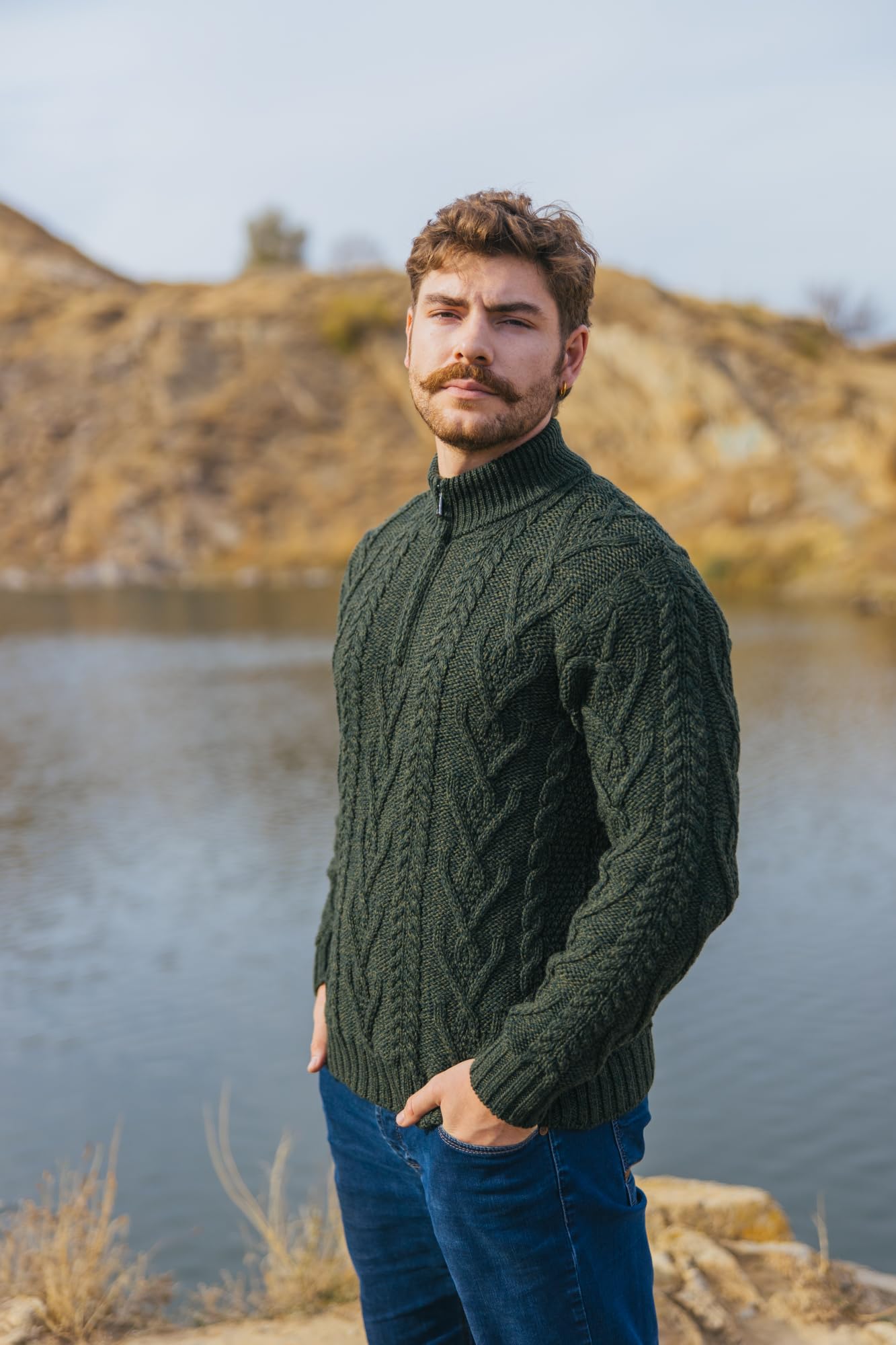 SAOL Pullover da Pescatore Irlandese Maglione Invernale Lavorato a Maglia 100% Lana Merino