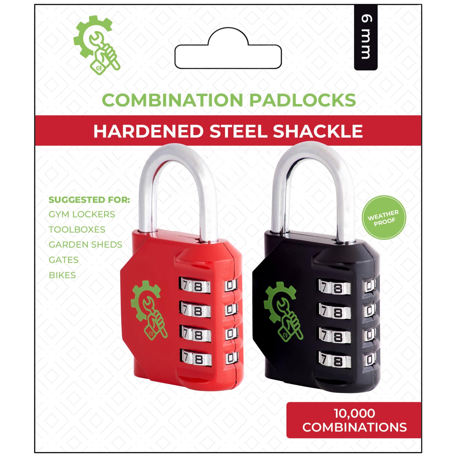 Spanner In The Works Red,Black Spanner In The Works® | Padlocks With Code | 4 Digit Weatherproof Combination Padlock Outdoor | Gym Locker Padlocks (Pack Of Two, Red And Black Coded Number Locks)
