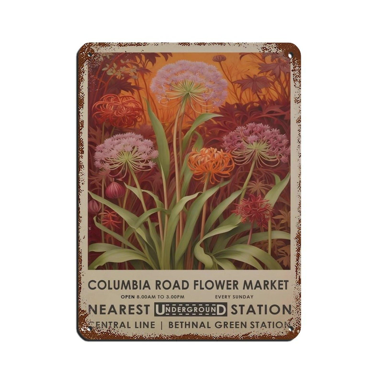 Columbia Road Flower Market, Vintage Flower (4) Tin Sign Vintage Metal Pub Club Cafe Bar Home Wall Art Decoration Poster Retro 12x16inch(30x40cm)