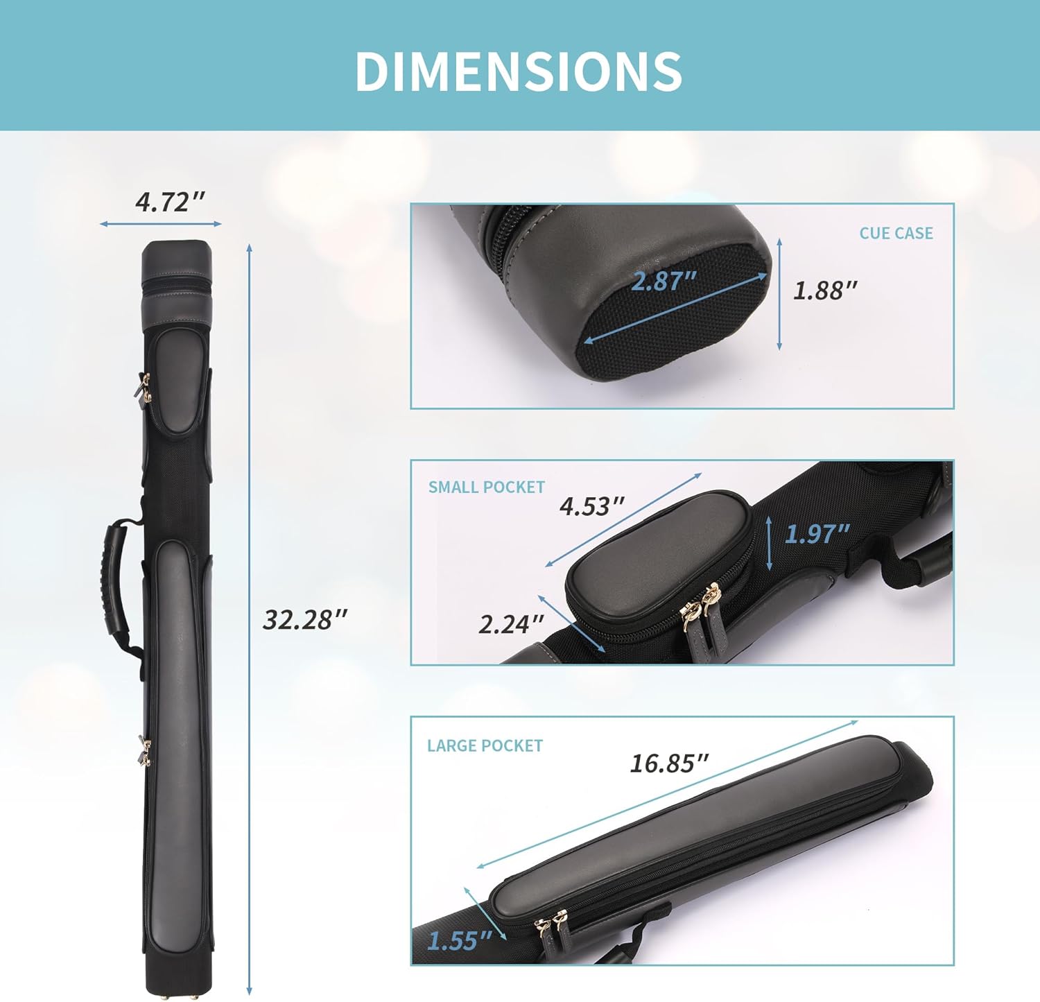 Yautja Pool Cue Case, Hard Pool Stick Case 1x1, Holds 1 Complete of 2-Piece Cue, with 2 Zipper Pockets, Soft Shoulder Strap Handle, Waterproof Microfiber Leather Billiard Stick Bag for Man Women