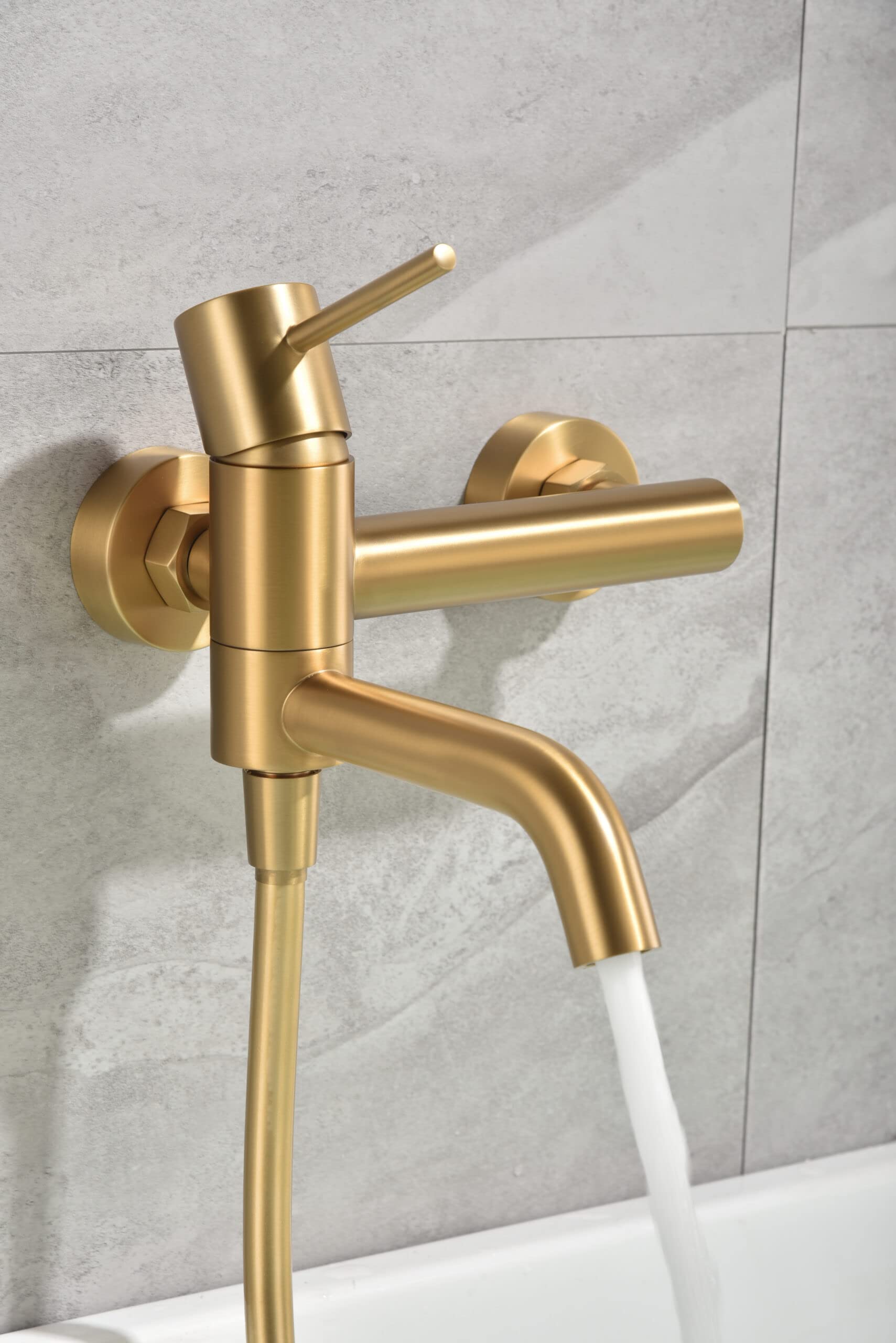 IMEX - Griferia baño y ducha, grifo monomando de bañera con caño SERIE MONZA Oro Cepillado - BDM039-4OC