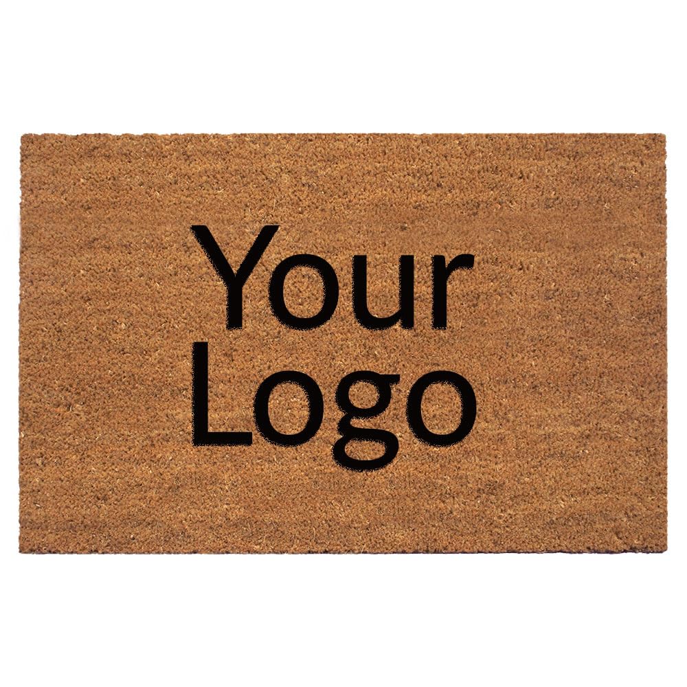 Cocco Tapis de sol en coco naturel personnalisé avec logo, professionnel, avec fond antidérapant, pour intérieur et extérieur, sur mesure (noir, 85 x 150 cm)