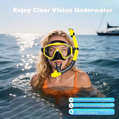 Miniatura 3 de Máscara de snorkel para adultos, juego de esnórquel seco, equipo de esnórquel para adultos, máscara panorámica de natación de vista amplia,