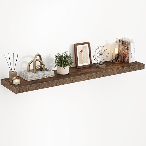Miniatura 48 de Estantes flotantes de 24 pulgadas, con textura 3D de veta de madera, estantes flotantes de pared de 24"x9.25"x1.5" de profundidad, estantes de Roble