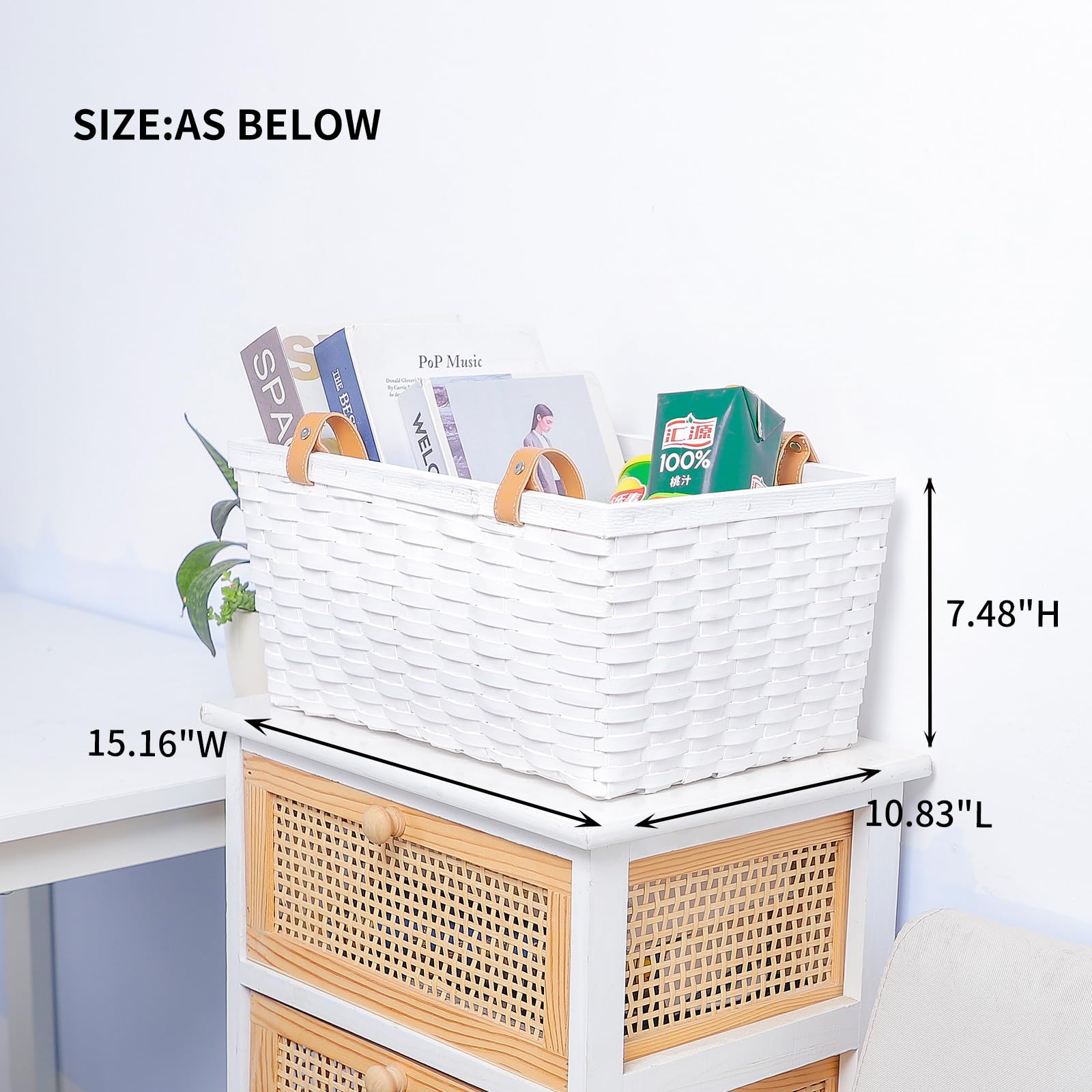 Cesta de picnic, cesta de madera blanca con asas dobles para almacenamiento, camping, fiesta