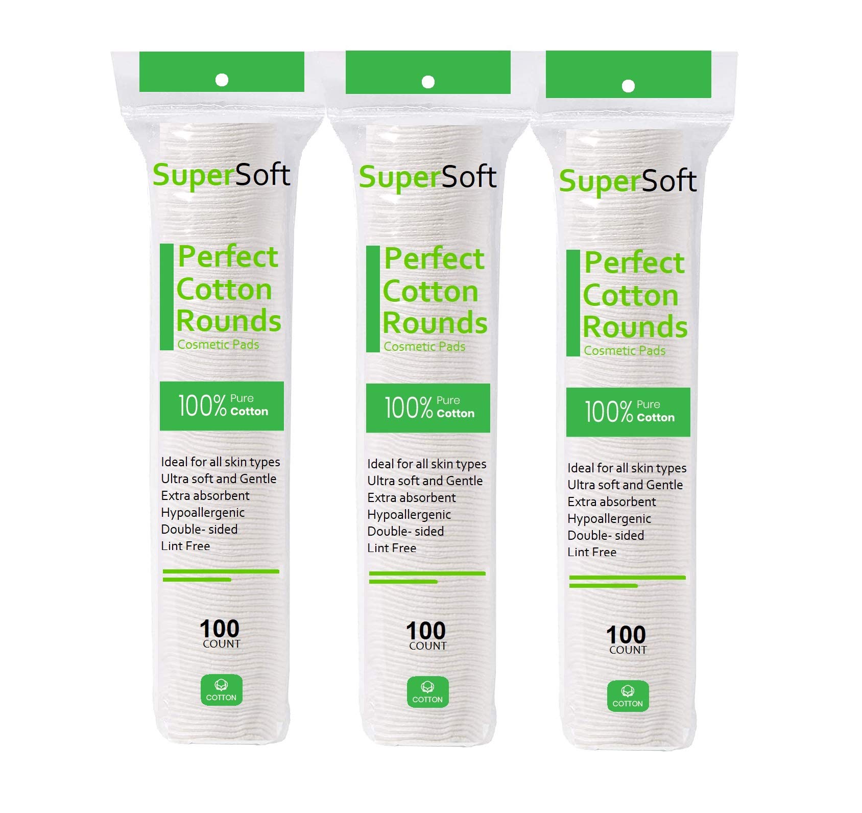 Round Cotton Pads for Face - Super Soft, Absorbent Facial Cotton Rounds with Closed Edges So Lint Fibers Do Not Rub Off - Hypoallergenic Pure Natural Face Pads Cleansing Cotton - 300 Count