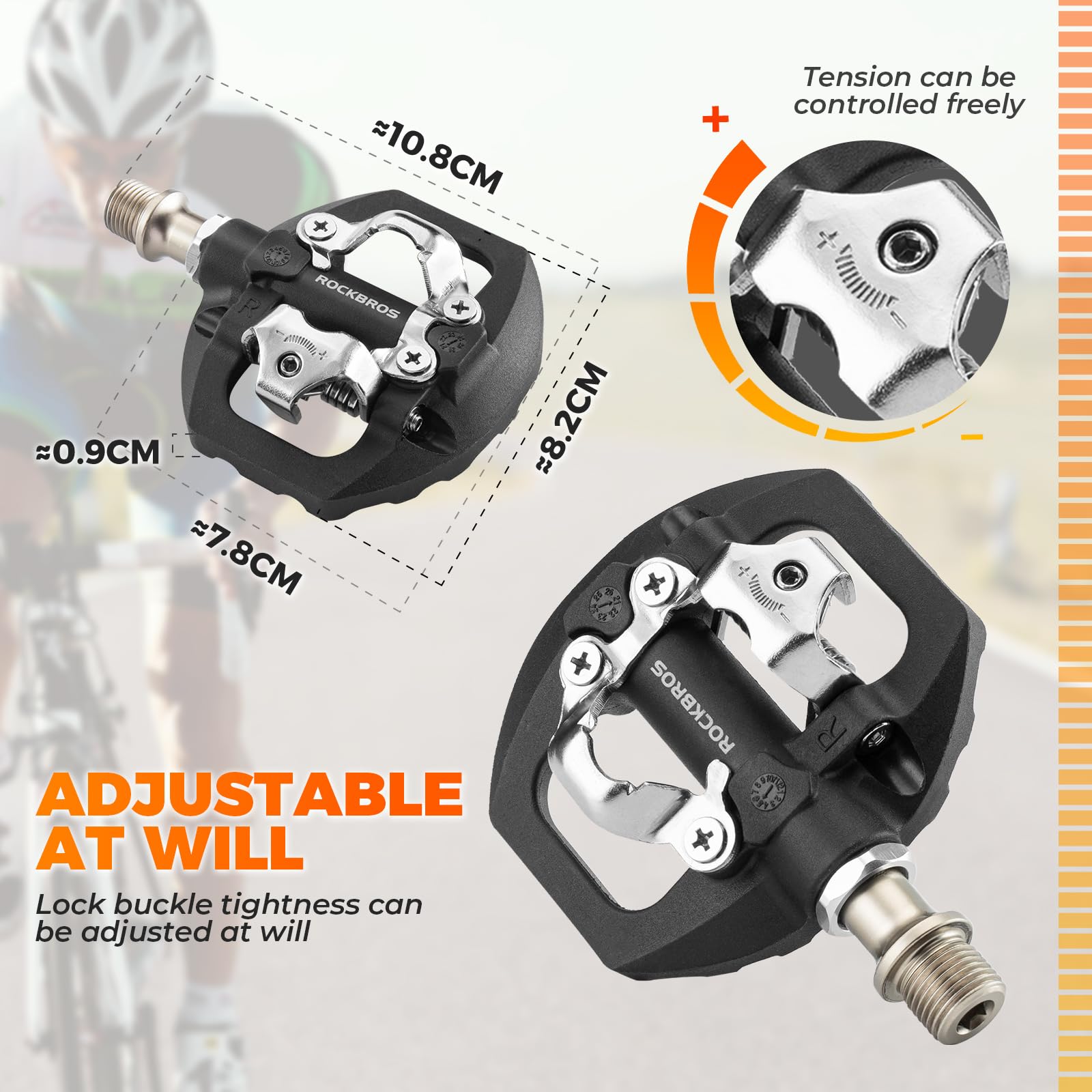 ROCKBROS Kombipedale, kompatibel mit Shimano SPD, 9/16 Zoll | Einstellbare Auslösehärte, gedichtete Lager, Plattform- & Klickpedale für MTB, Gravel und E-Bike