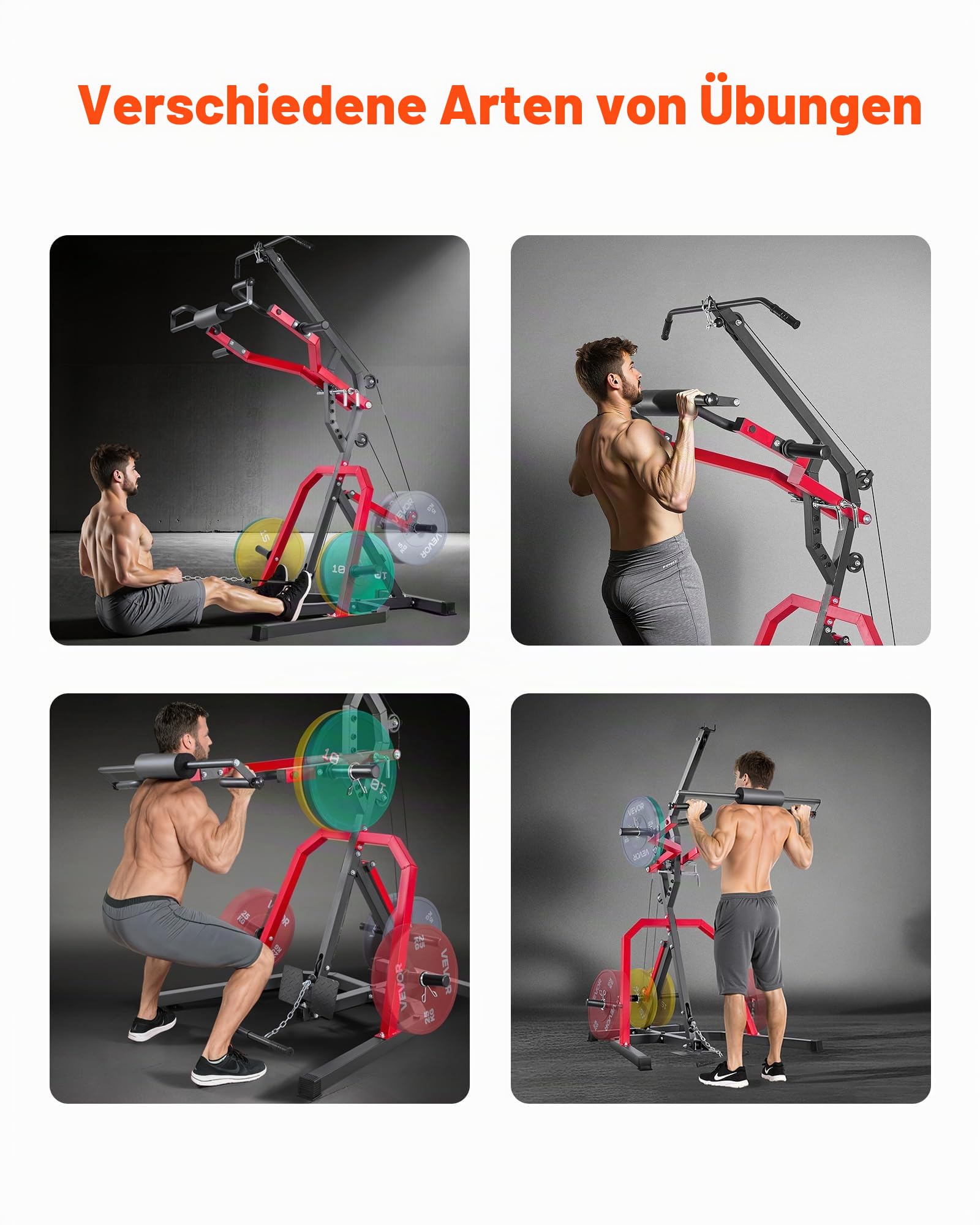 VEVOR Corner Leverage Gym Heim-Fitnessgerät mit 2:1-Verhältnis LAT Low Row System, Krafttrainingsgerät für Kniebeugen Kreuzheben Bankdrücken Bizepscurls, verstellbare Ganzkörper-Trainingsstation