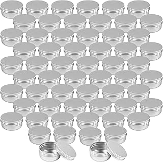 60 Pack 1.7 oz / 50ml Round Aluminum Lip Balm Tin Cans with Screw Top Lids - Silver Cosmetic Sample Containers - Metal Empty Tins Travel Storage Tin Jars for Salve, Spice, Candies or Crafts