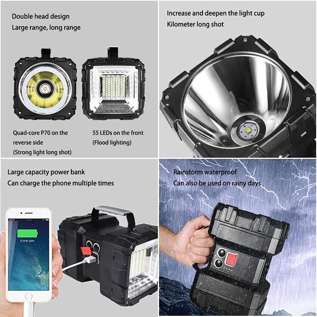 JFYWRT Luce di Emergenza Display di Potenza Faro Portatile Design a Doppia Testa Illuminazione da Campeggio Esterna Luce abbagliante Luce da Lavoro Luci da Campeggio