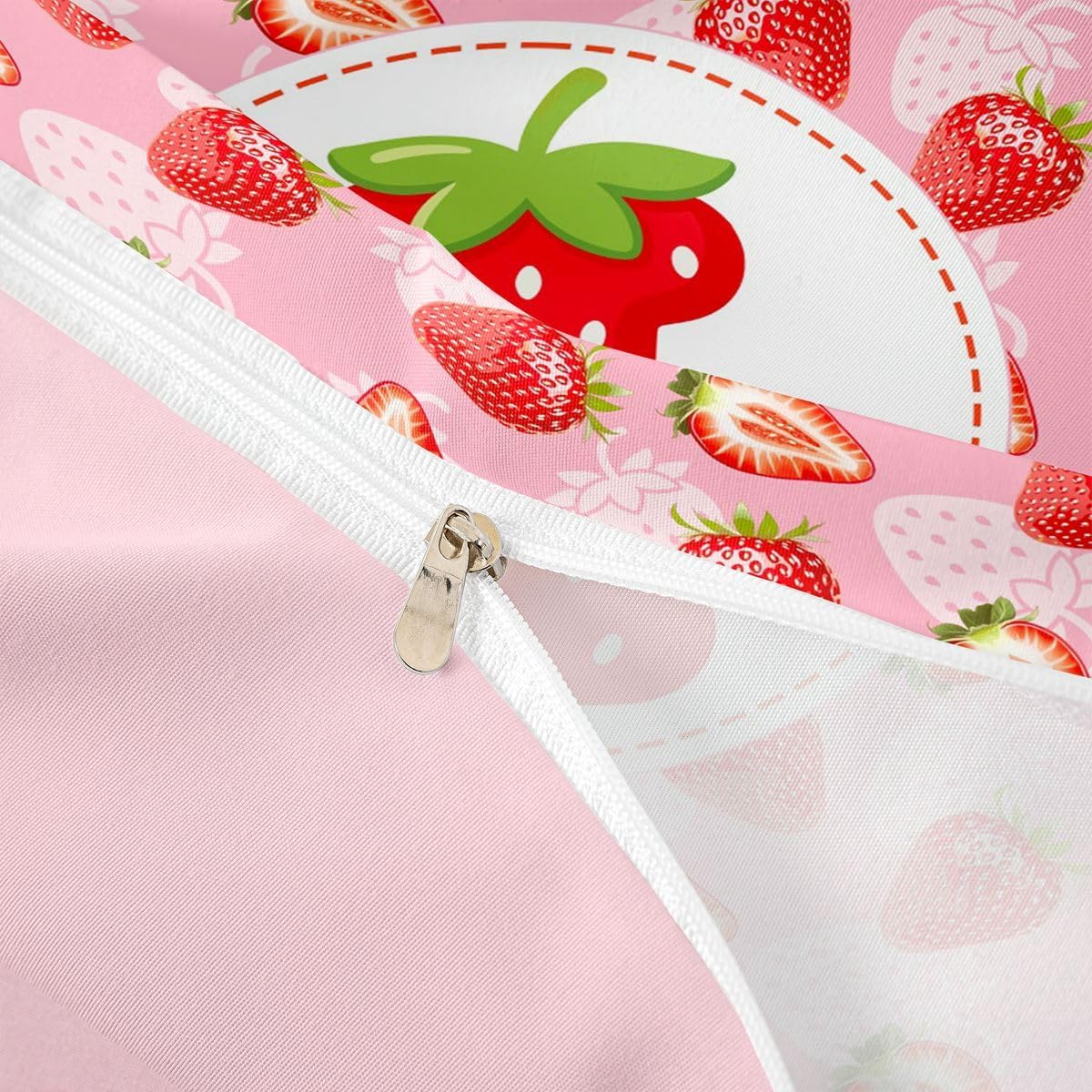 Erosebridal Custom Strawberry Duvet Cover Personalized Initial I Toddler Bedding Sets,Princess Pink Kawaii Bed Cover (No Comforter)