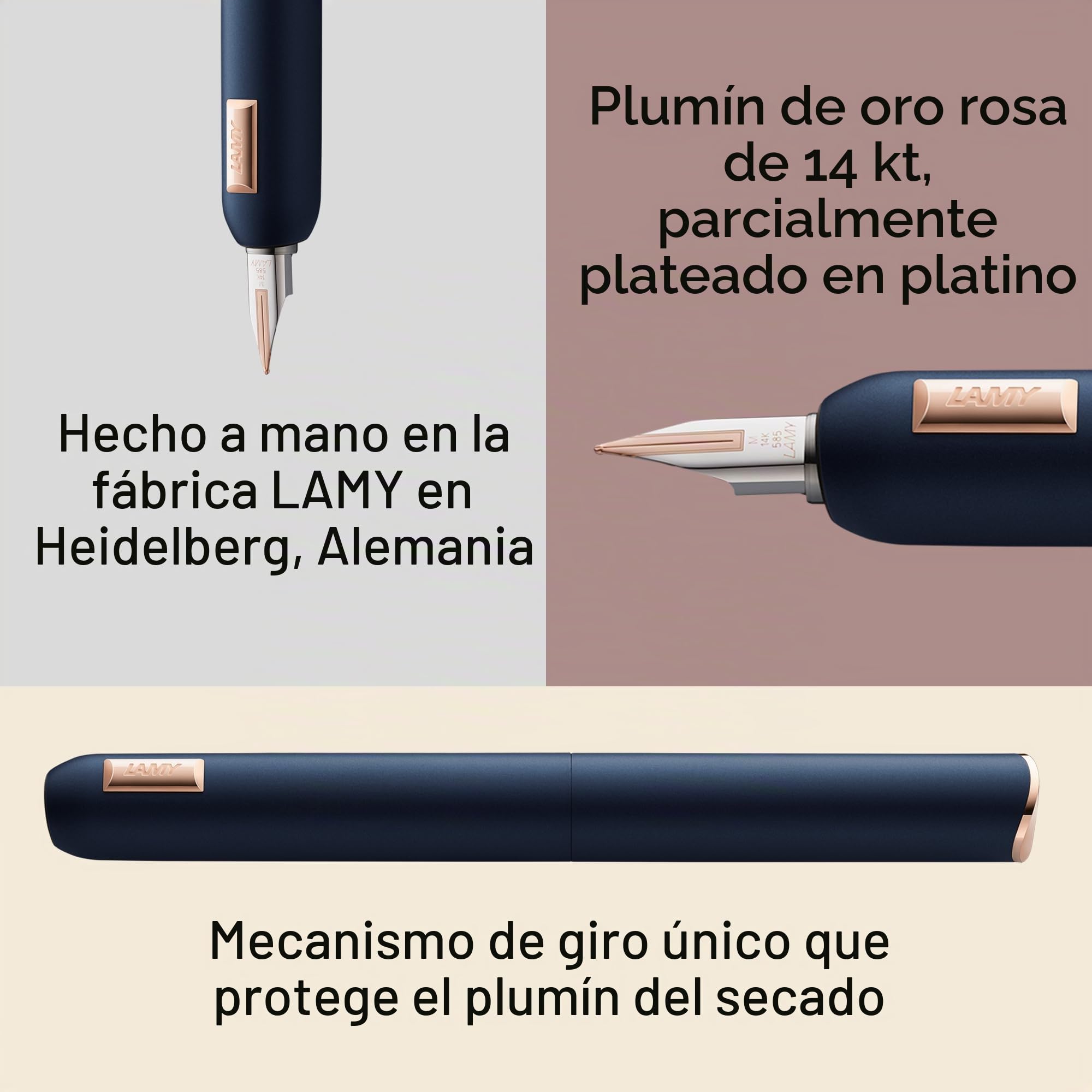Lamy dialog cc blue –pluma estilográfica sin cap. con mec. giratorio –plumín bicolor de oro de 14 ct, parc. chapado en platino y tamaño F –cartucho de tinta T 10 azul y conv. Z 27 –para diestros