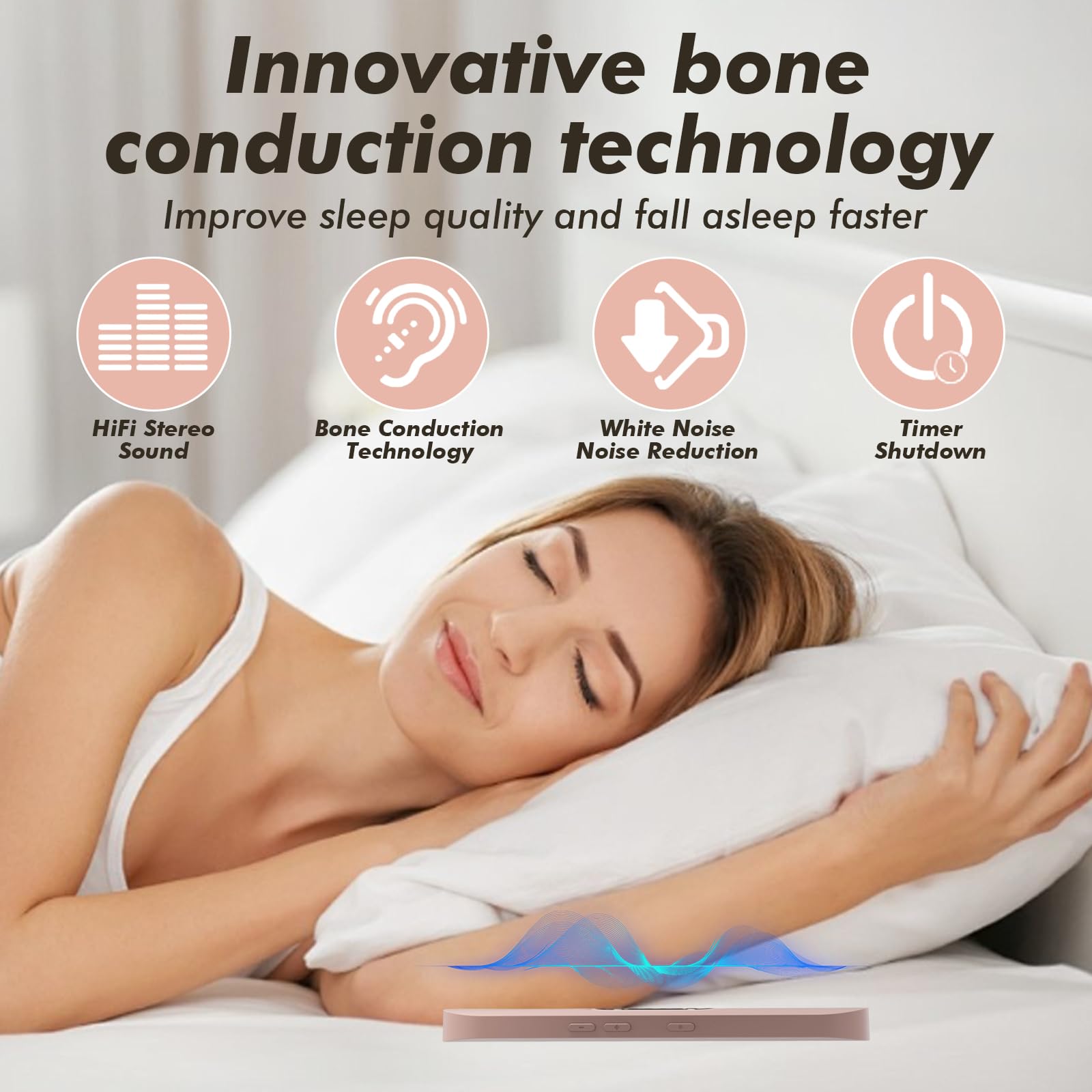 Altoparlante a conduzione ossea per dormire, 3 modalità Bluetooth, dispositivo per rumore bianco per dormire sotto il cuscino, migliora il sonno, dorme sul fianco, per ufficio (rosa)
