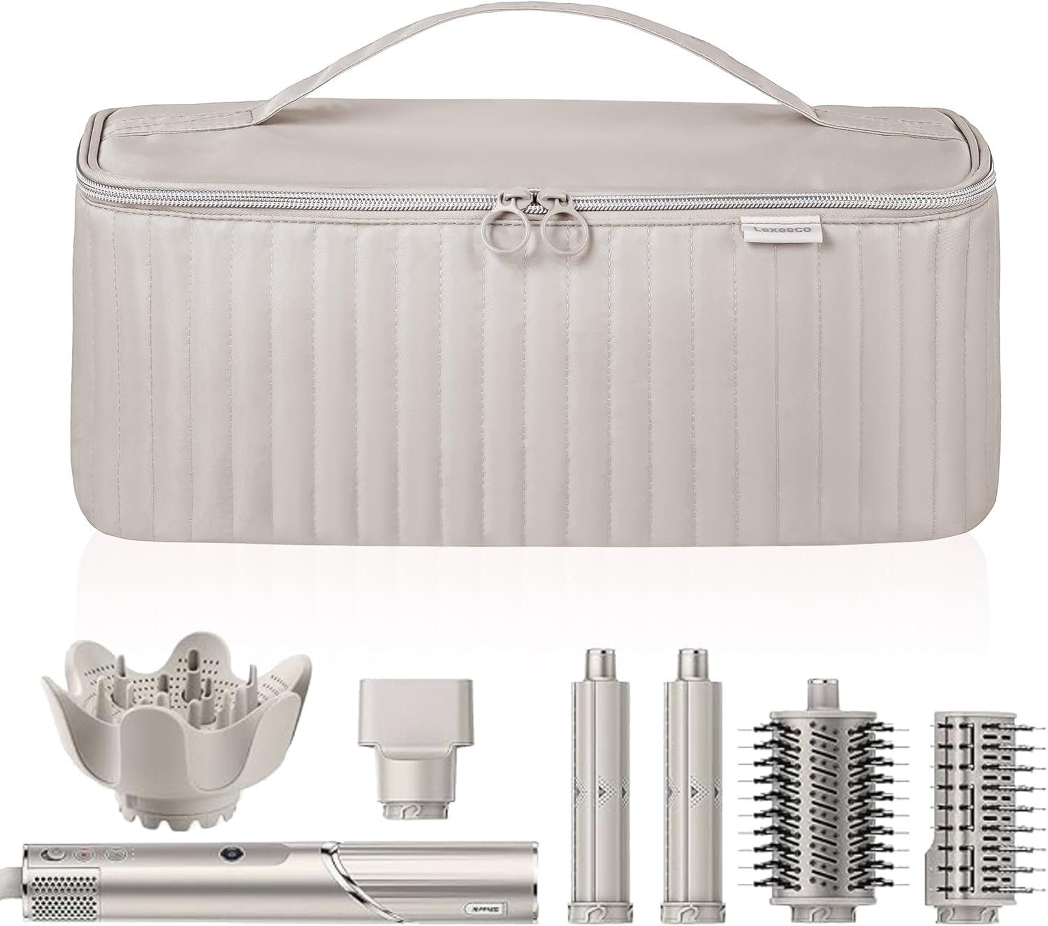 Lexeeco Travel Carrying Case for Hair Dryer Shark Flexstyle Dyson Airwrap Brush Hair Accessories Tools Storage Bag for Revlon Hairdryer Styler Organizer (Camel)