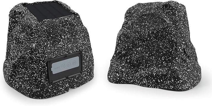 STUDIOFINIX 4" Rock Speakers Outdoor Waterproof - 5.3 Bluetooth Wireless Speaker Solar Powered Max Peak 160W for Garden,Patio,Deck,Pool,Backyard Gray 1 Pair