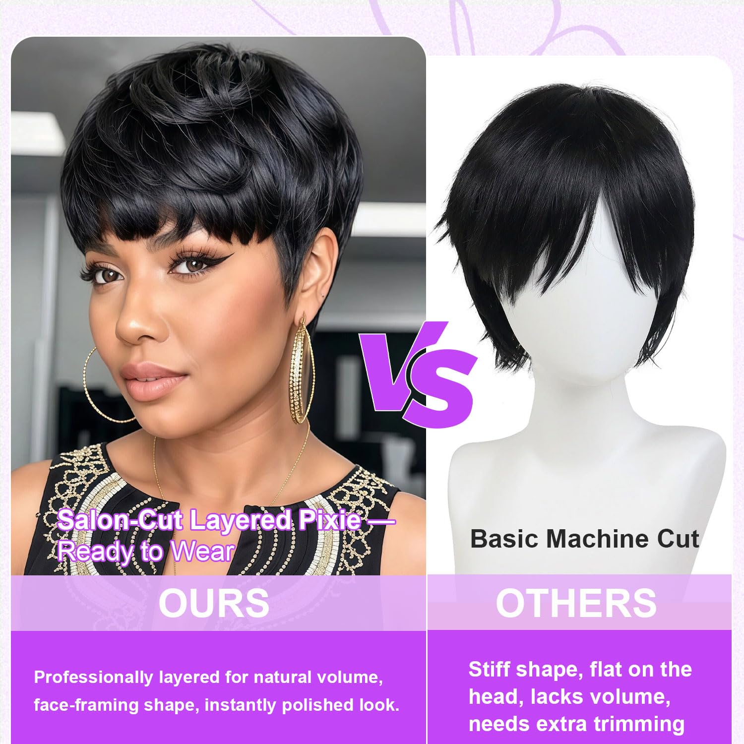 Pink Planet Human Hair Pixie Cut Wig for Black Women