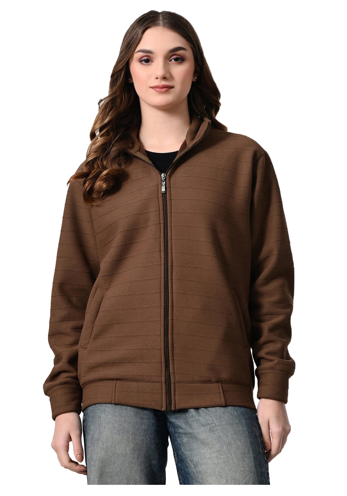 Women Solid Wool Warm Zipper Open Lining Jacket for Winter (Pack of 1)-picture-10