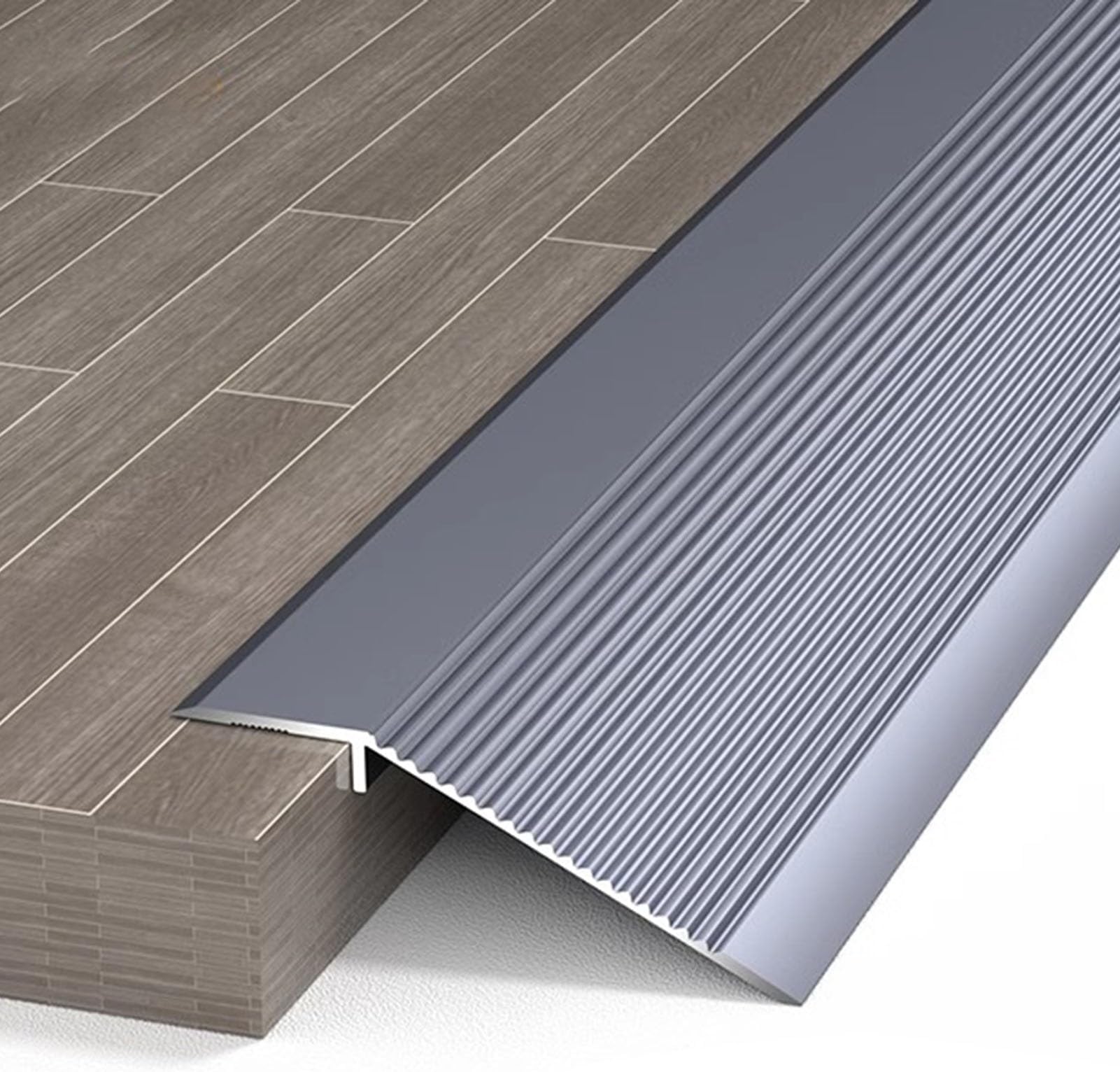 Aluminum Threshold Ramp For Uneven Floors, Interior Floor Cover Strips With Reducer, Wood To Tile Flooring Transition Strip, Easy To Clean (Light Gray L100Cm(39.3 In))
