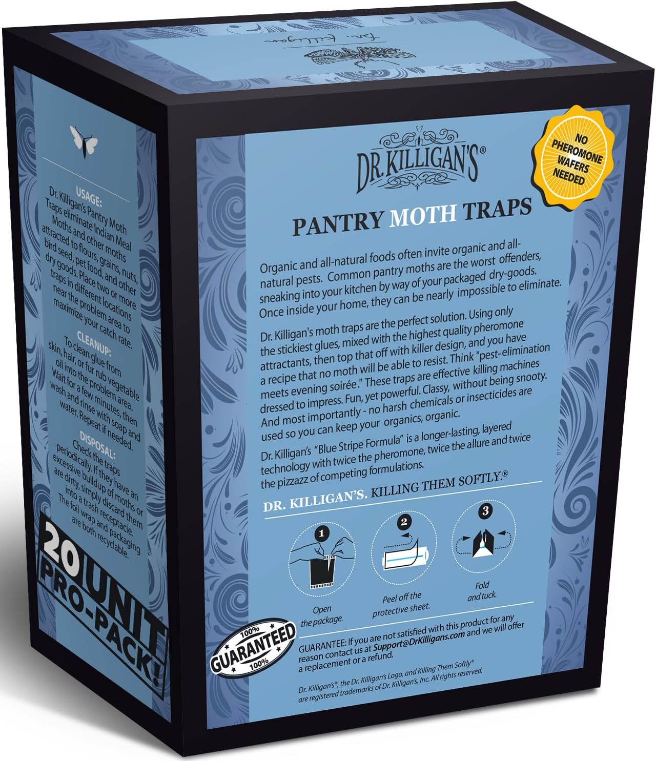 Dr. Killigan's Premium Double Potent Pantry Moth Traps with Pheromones Prime, Sticky Indian Meal Moth Traps for House, How to Get Rid of Moths in House (20 Pack, Blue)