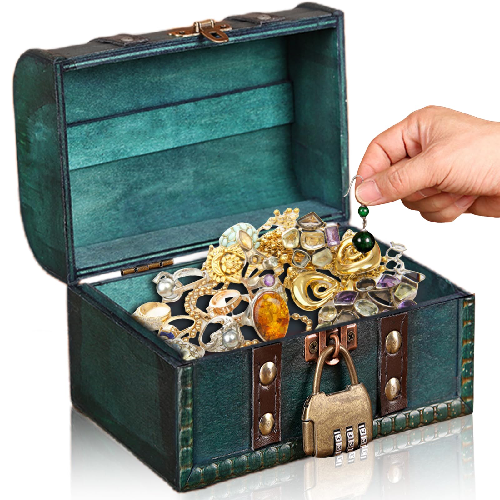 Sporgo Treasure Chest Wooden Chest Treasure Chest Made of Wood: Vintage Wooden Treasure Chest Small with Lock 15 x 12 x 7 cm Wooden Pirate Box Money Chest Gift Box Jewellery Box for Storage and