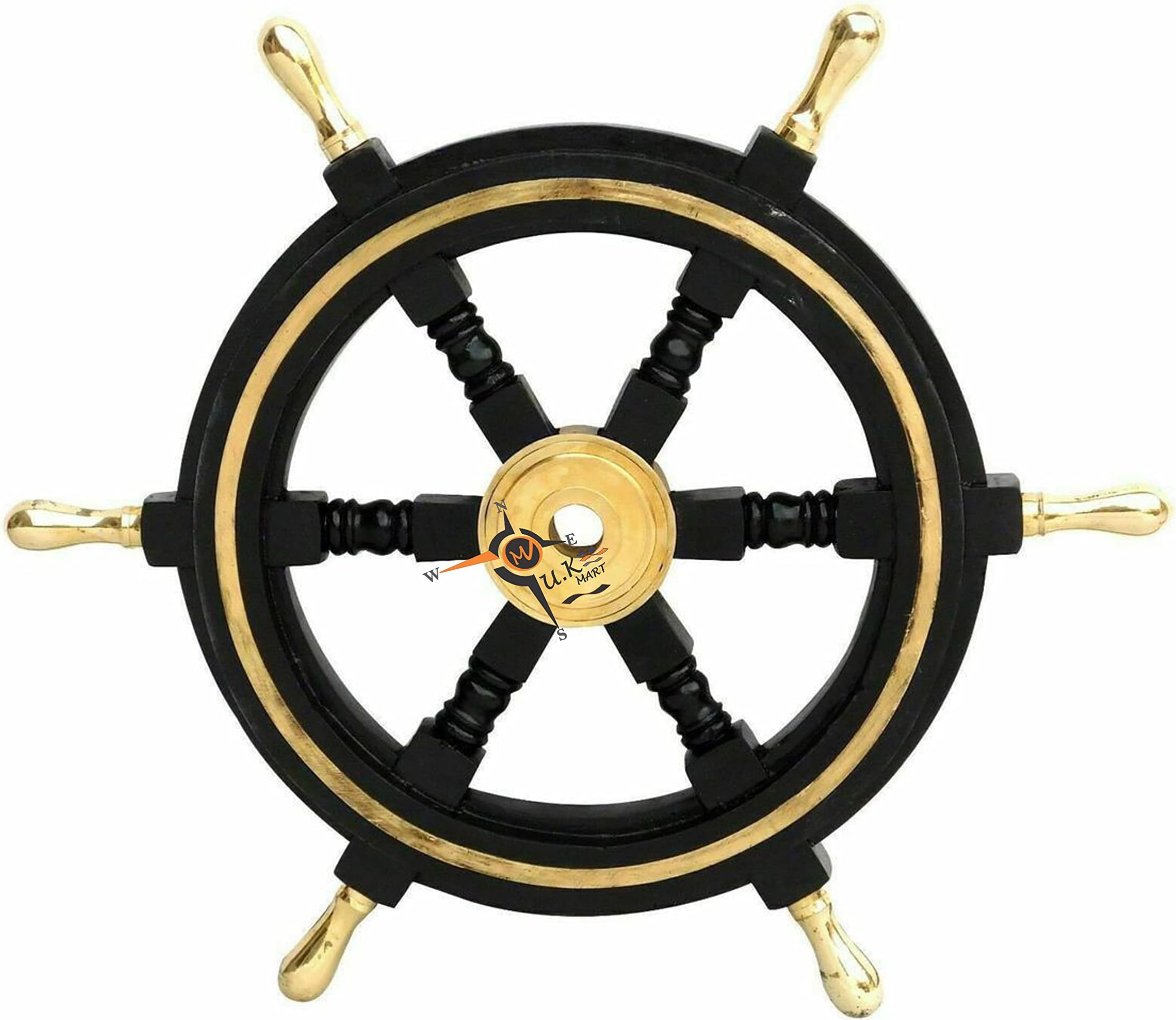 U.K MART Sheesham Wood Wall Decor Ship Wheel 18" Premium Wood Handcrafted Nautical Ship Wheel | 1 Year Wood Guarantee