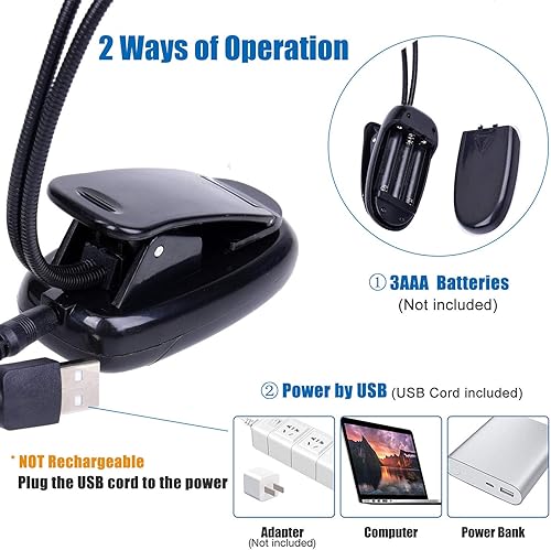 Miniatura 3 de Luz de soporte de música, paquete de 1/2/4/10 luces LED de libro, funciona con batería USB y AAA, lámpara de lectura en la cama, 4 niveles