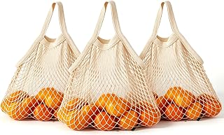 Cotton Mesh String Bags Reusable Shopping Bags Cotton Mesh Grocery Bags for Produce Fruit Vegetables String Net Shopping Totes Portable Washable Organizer