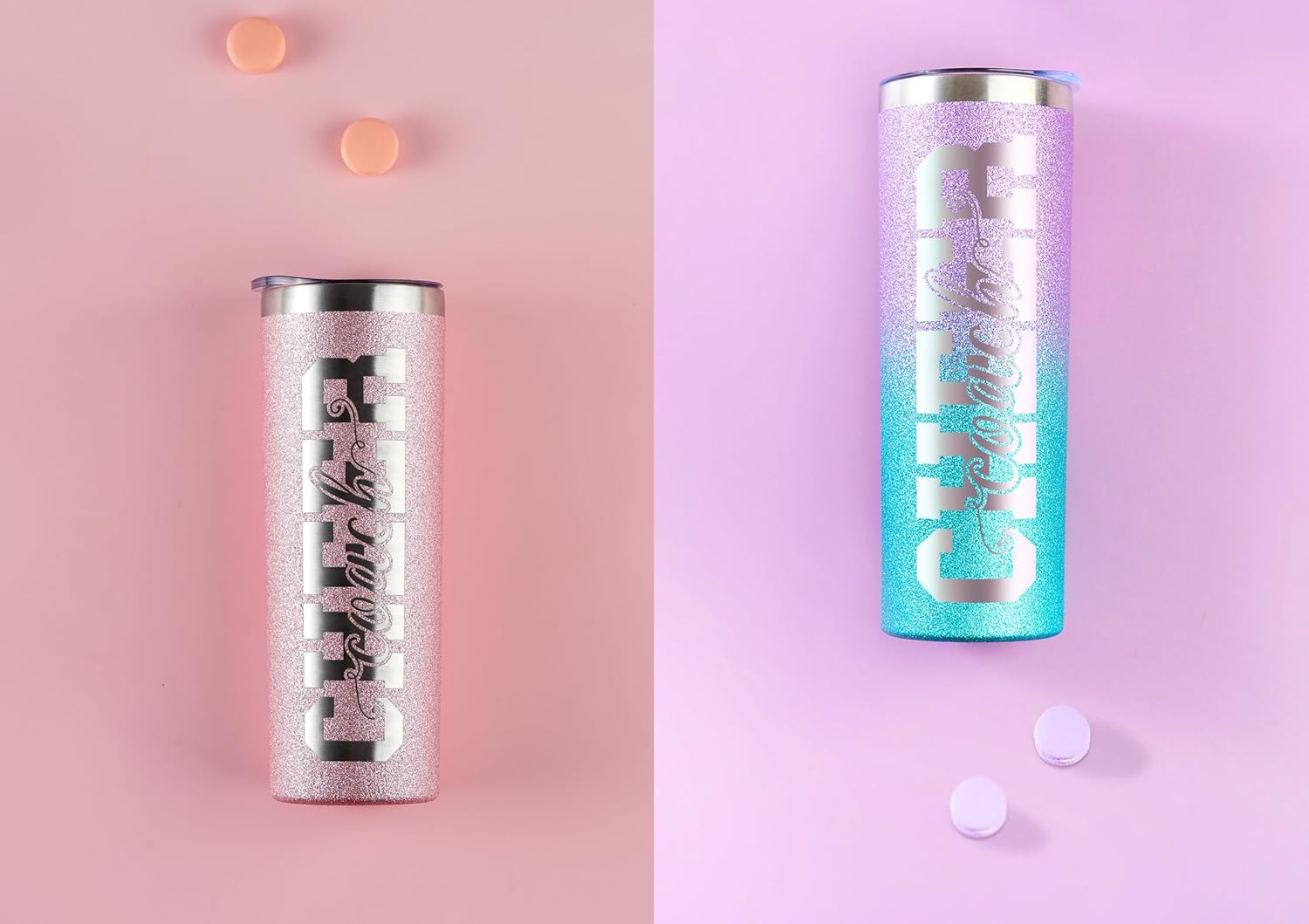 Onebttl Cheer Coach Gifts For Women, Her, Female - Cheer Coach - 20oz/590ml Stainless Steel Skinny Insulated Tumbler with Straw, Lid - Gift for Cheerleading or Cheerleader Coachs - Glitter Pink - Image 6